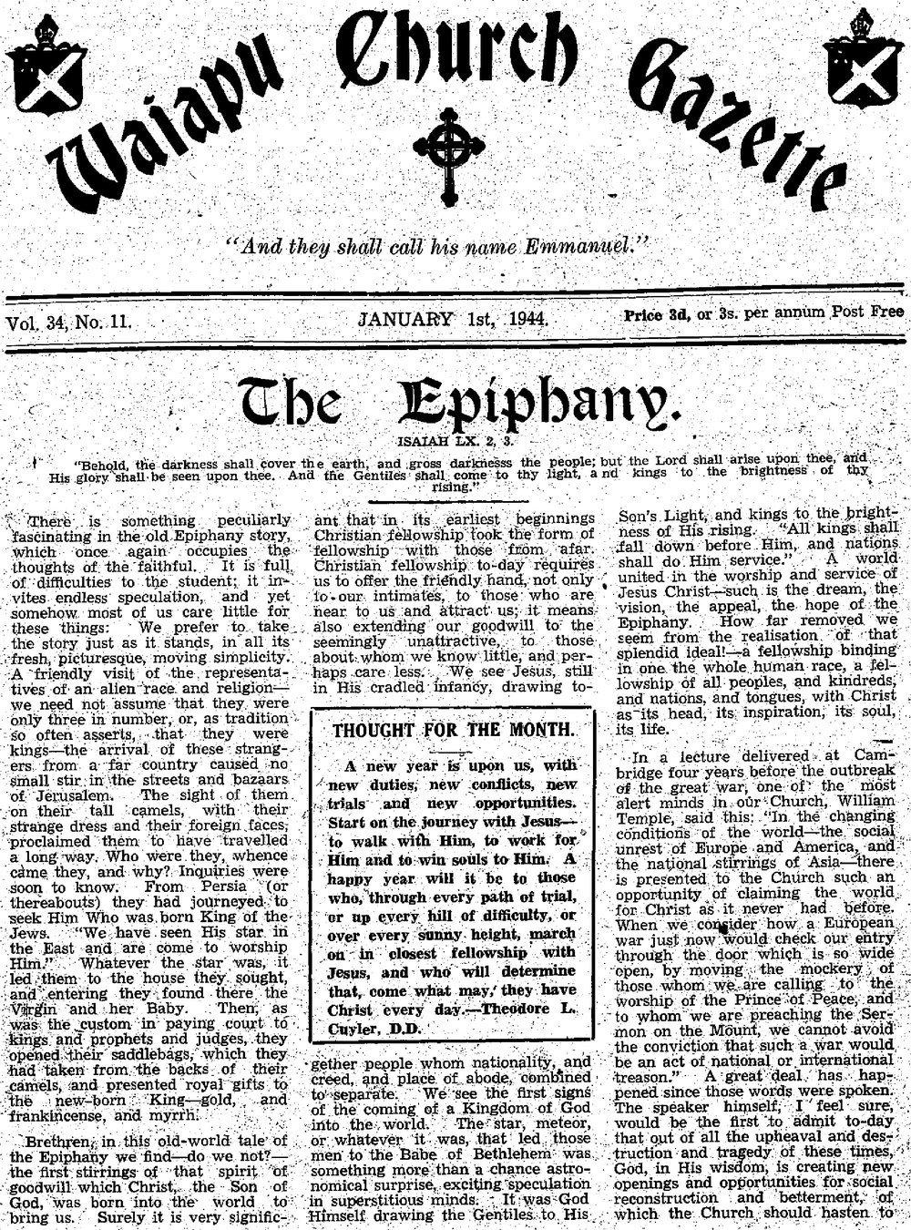 The Waiapu Church Gazette: 1st January 1944