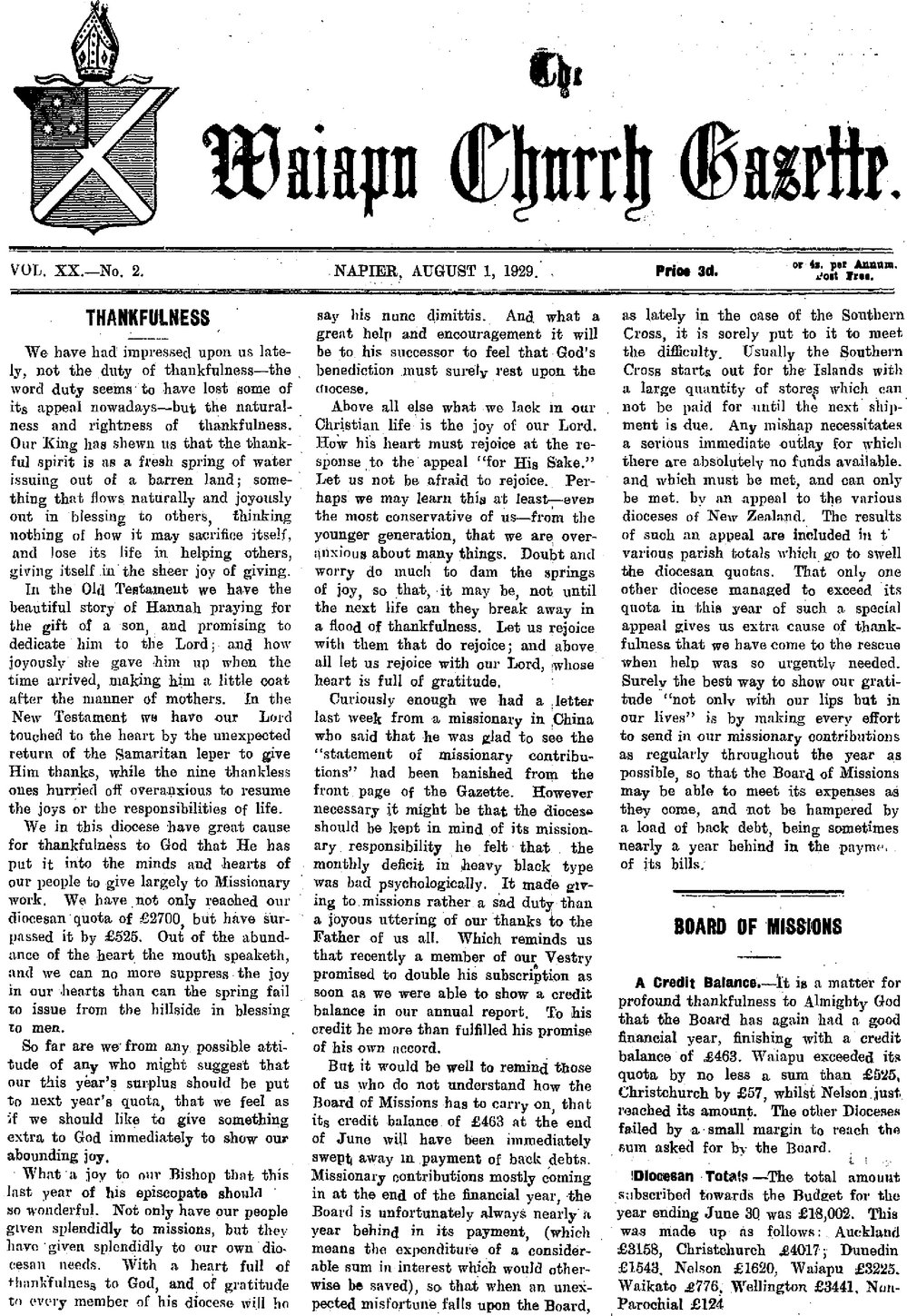 The Waiapu Church Gazette: 1st August 1929