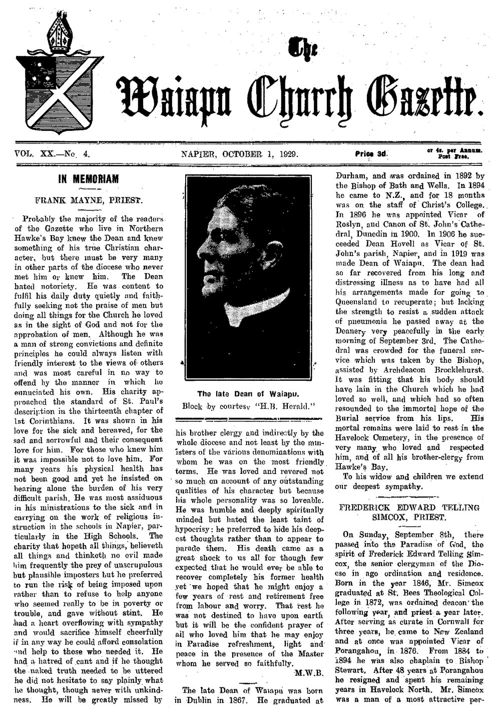 The Waiapu Church Gazette: 1st October 1929