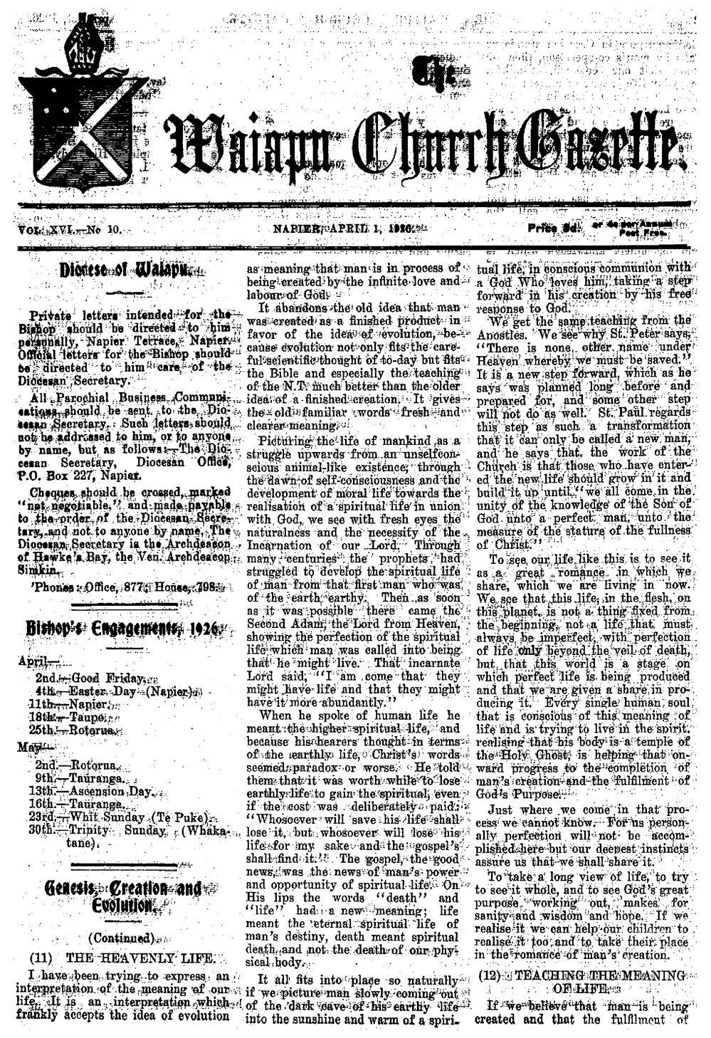 The Waiapu Church Gazette: 1st April 1926