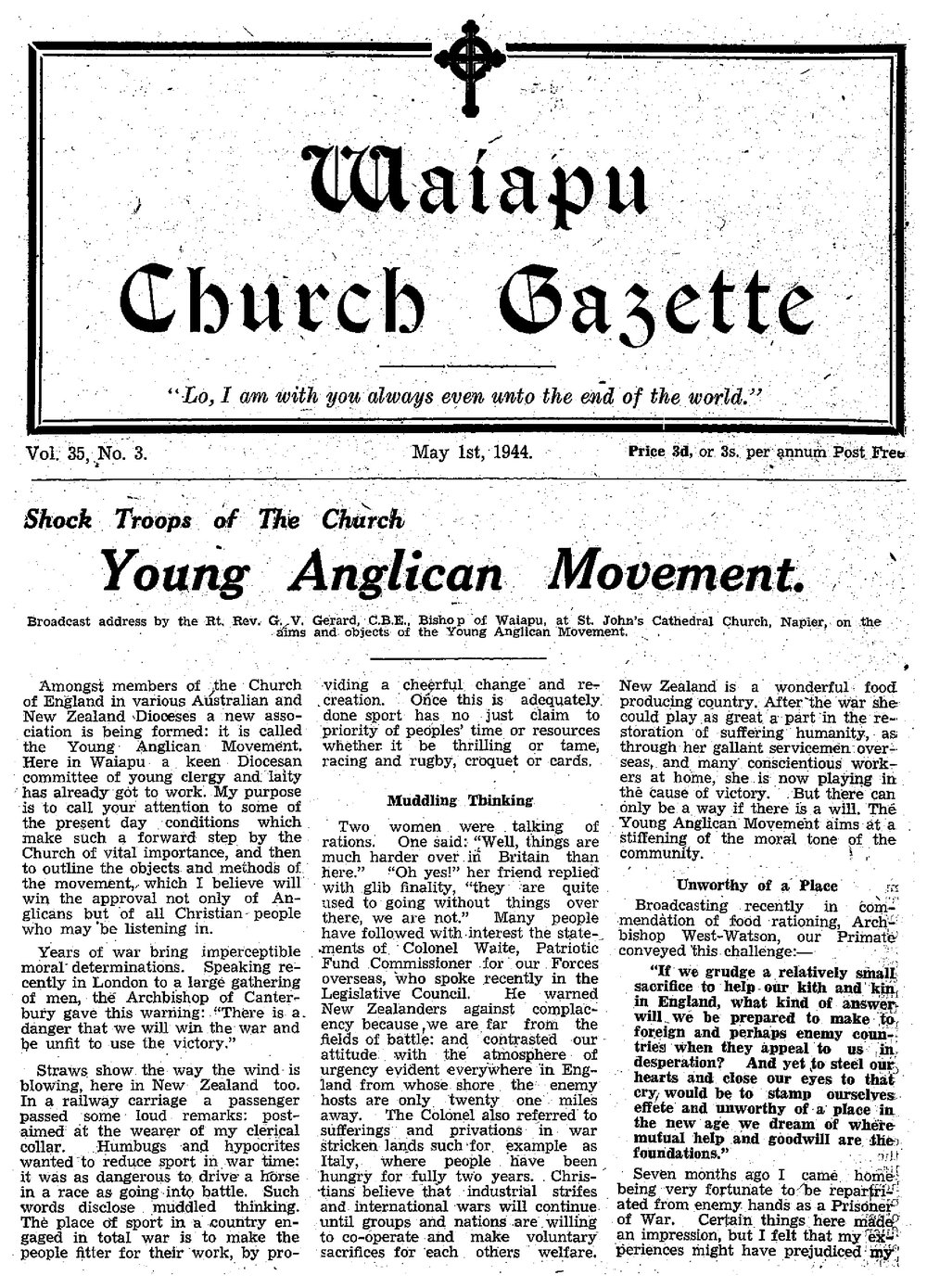 The Waiapu Church Gazette: 1st May 1944