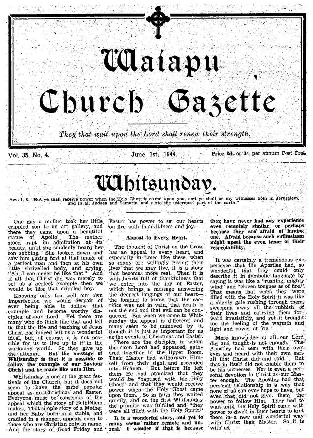 The Waiapu Church Gazette: 1st June 1944