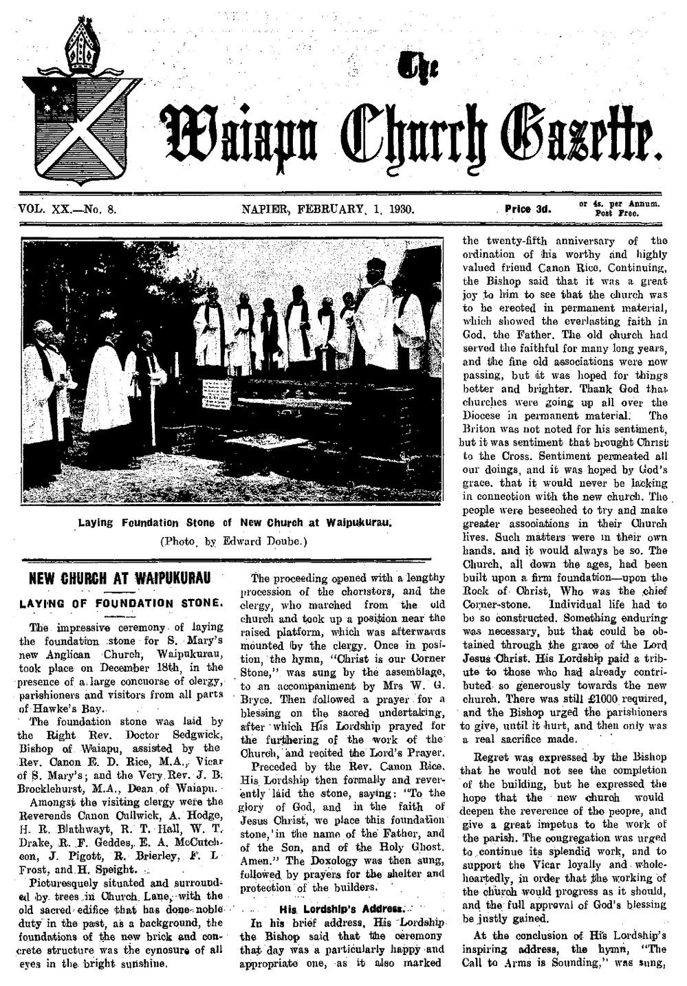 The Waiapu Church Gazette: 1st February 1930