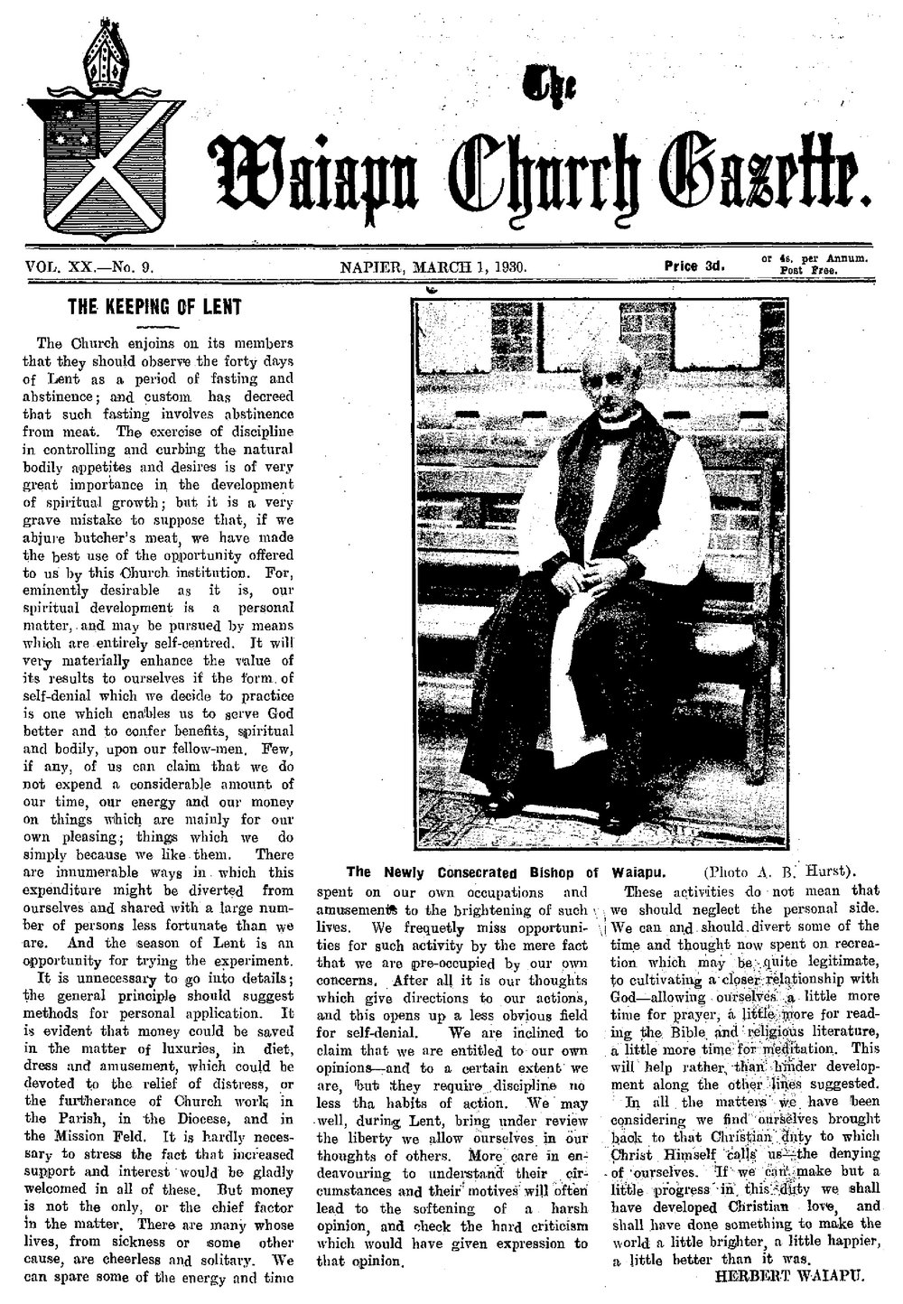 The Waiapu Church Gazette: 1st March 1930