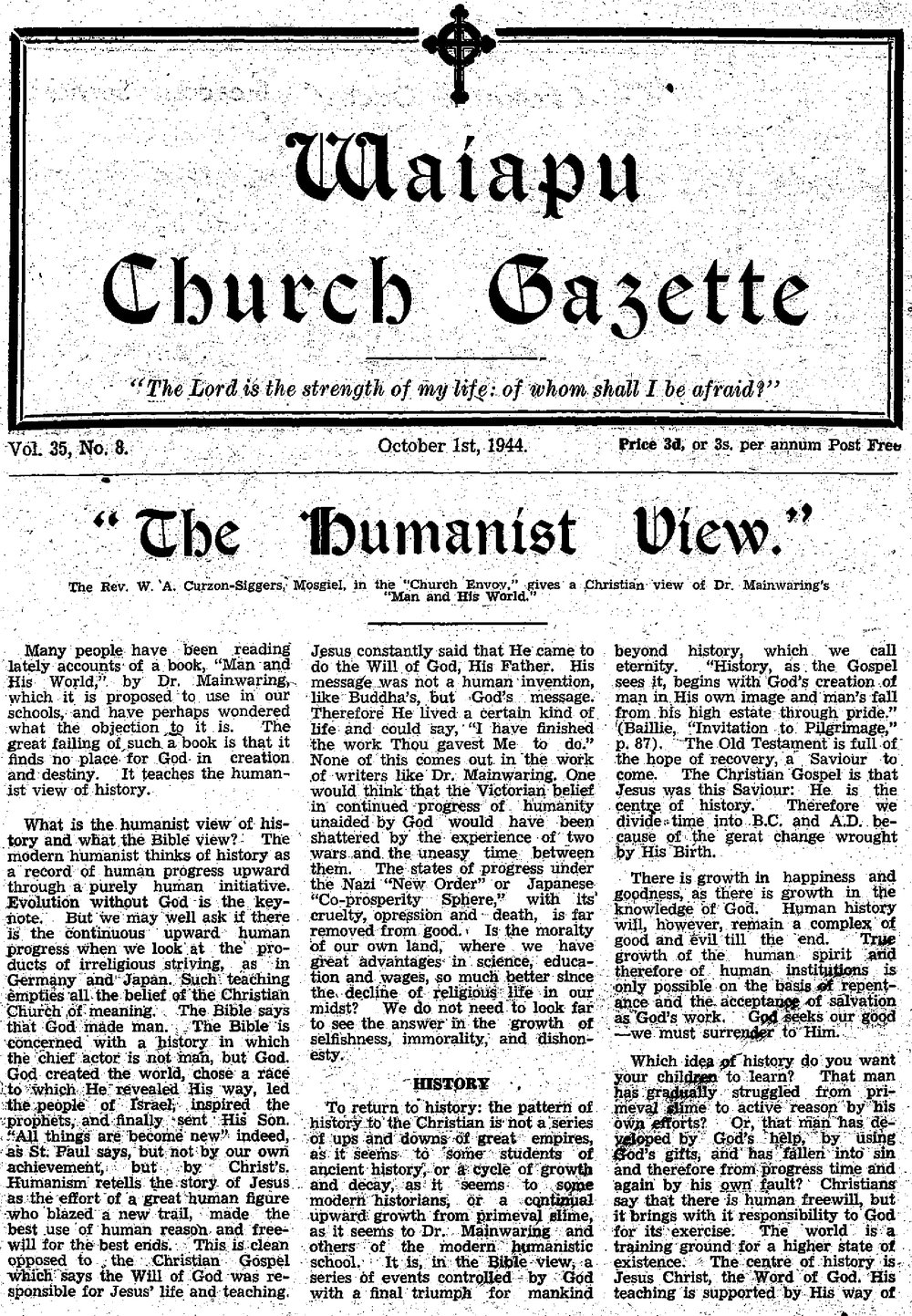 The Waiapu Church Gazette: 1st October 1944