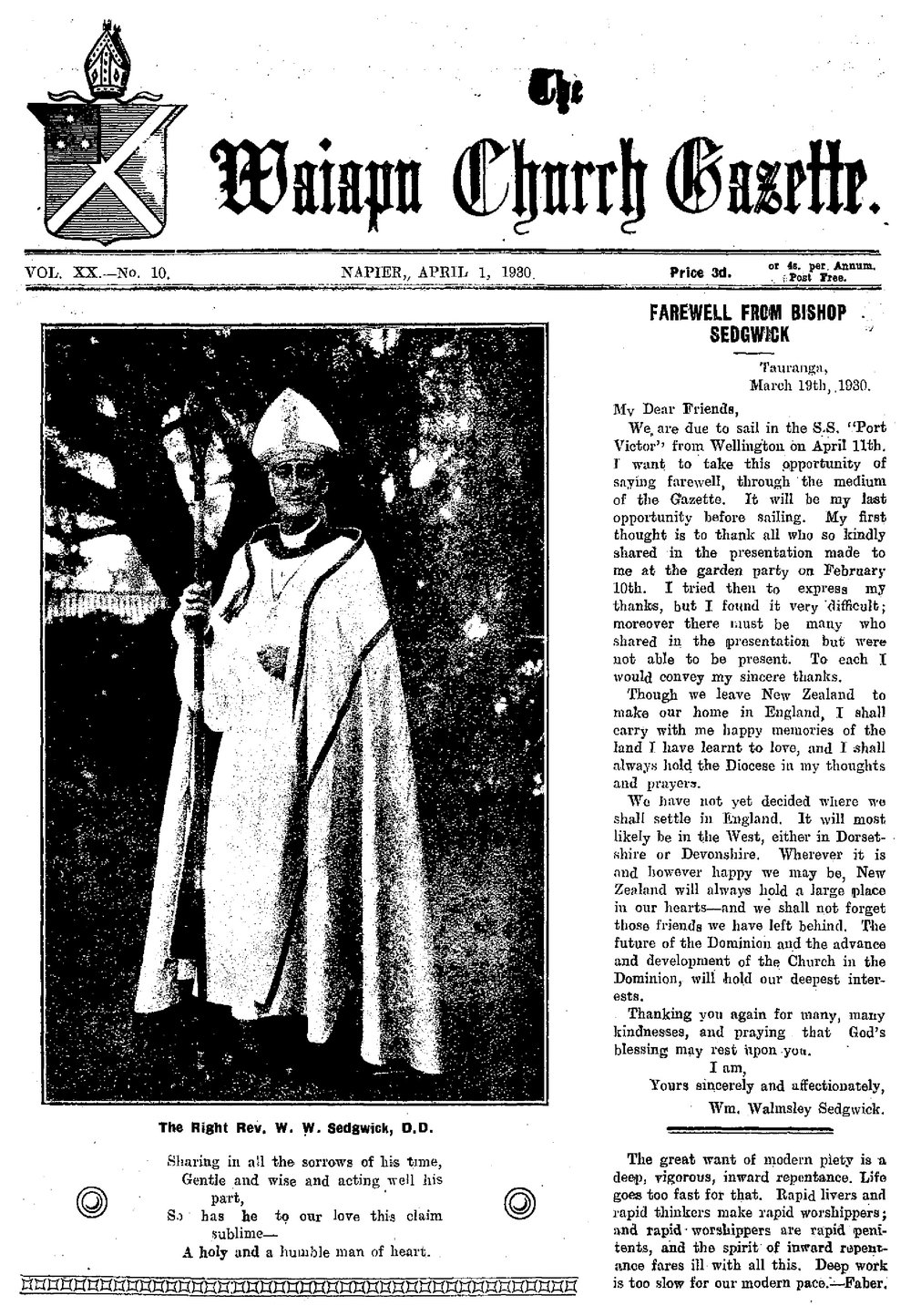 The Waiapu Church Gazette: 1st April 1930