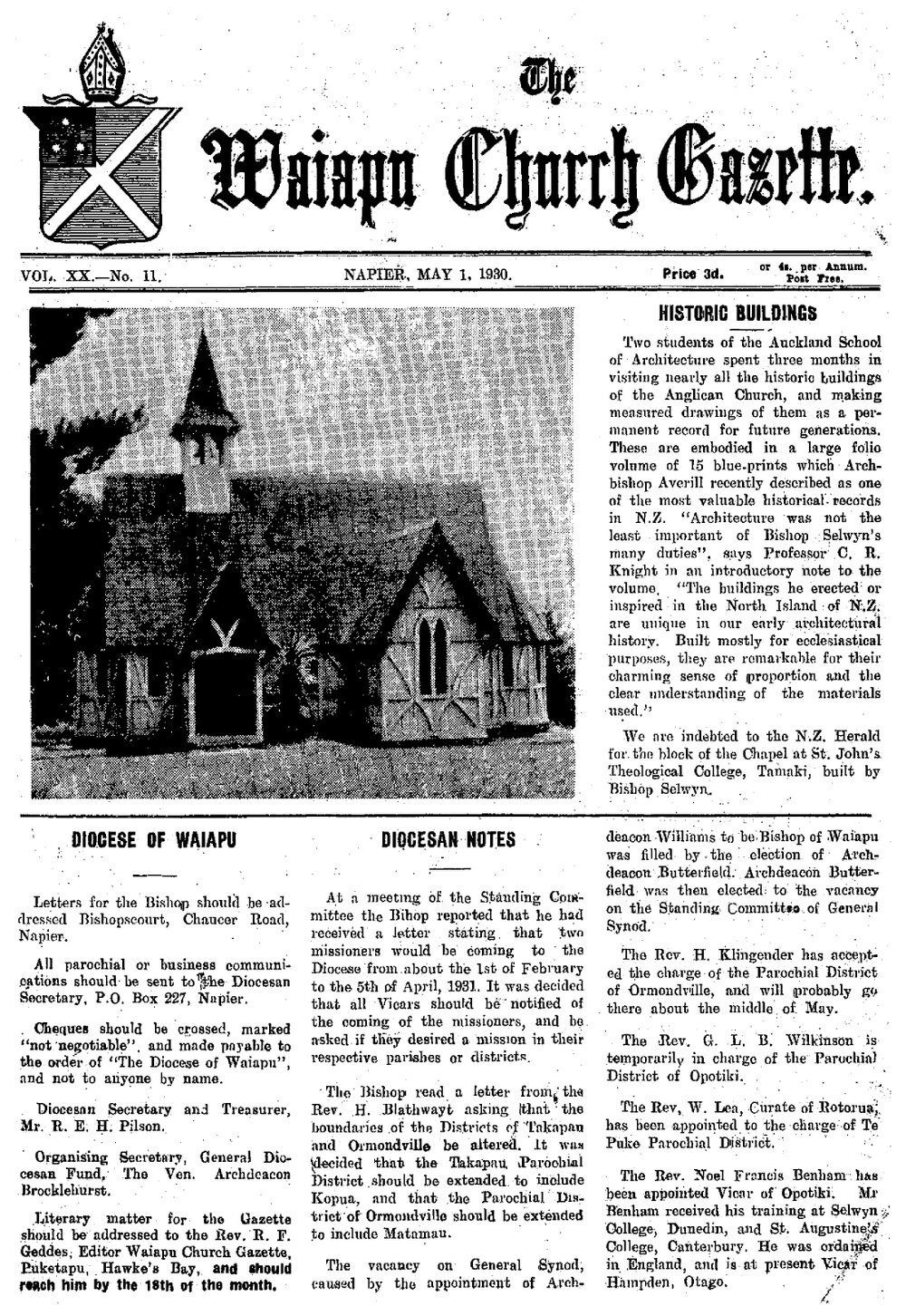 The Waiapu Church Gazette: 1st May 1930