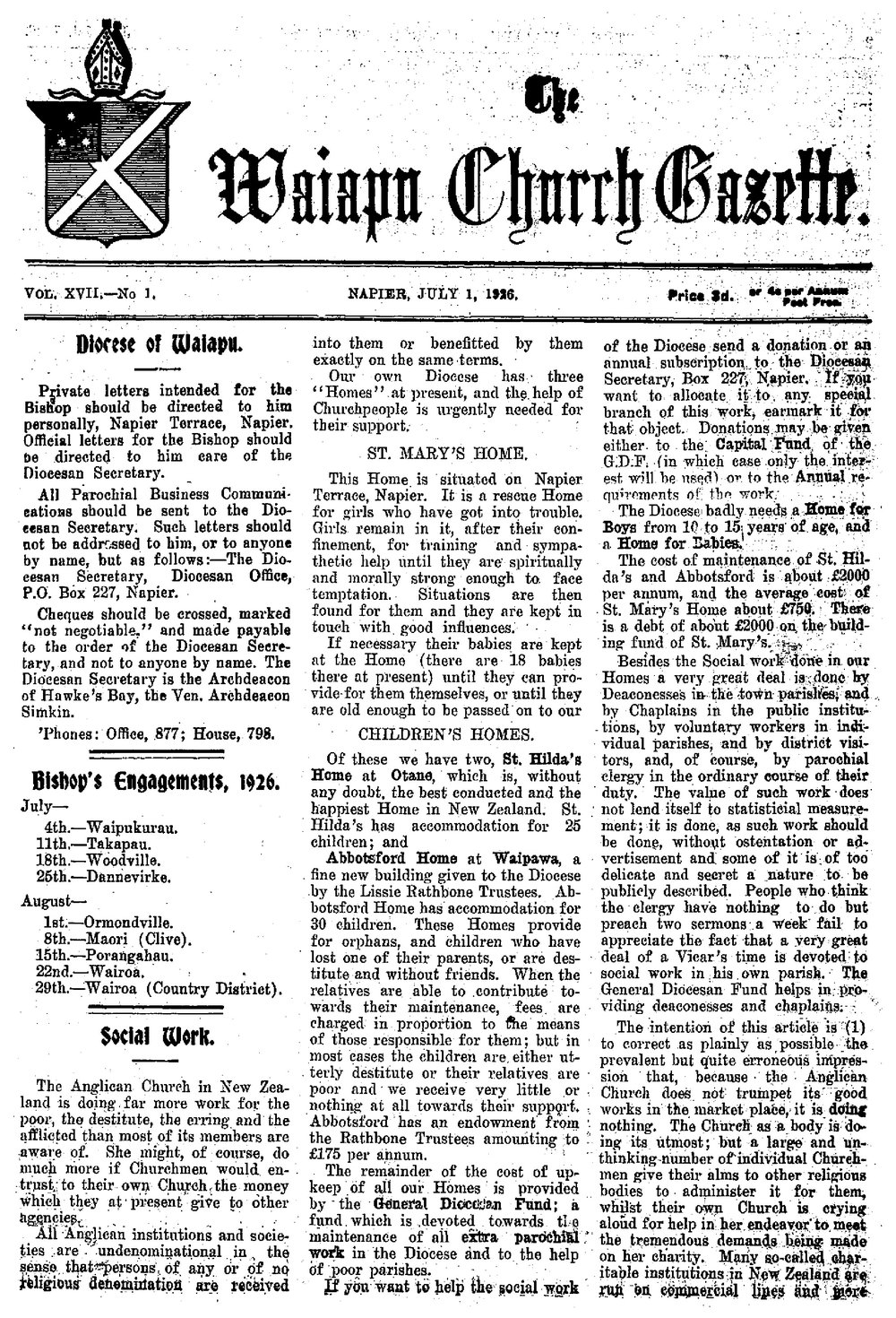 The Waiapu Church Gazette: 1st July 1926