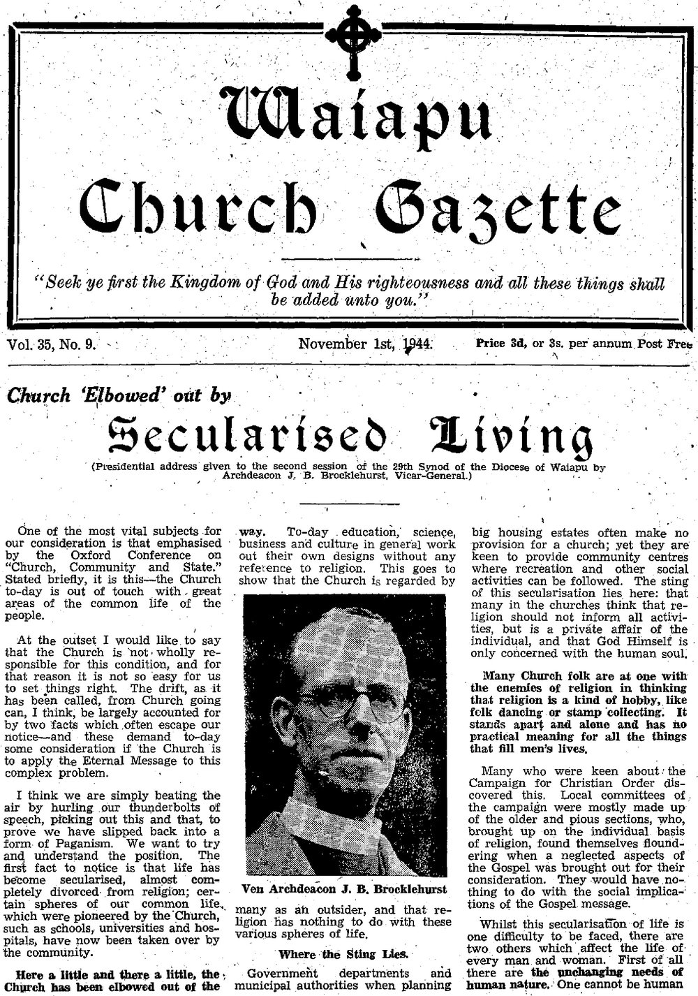 The Waiapu Church Gazette: 1st November 1944