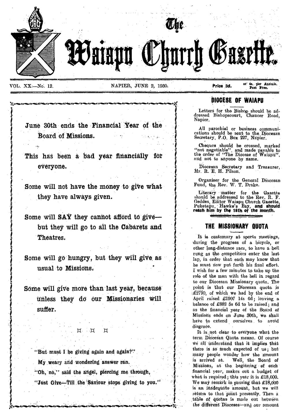 The Waiapu Church Gazette: 2nd June 1930
