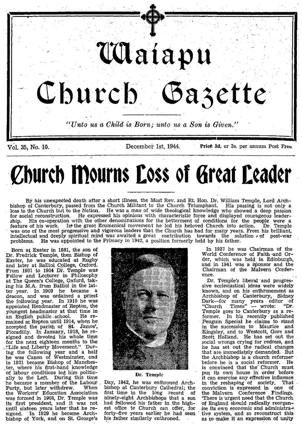 The Waiapu Church Gazette: 1st December 1944