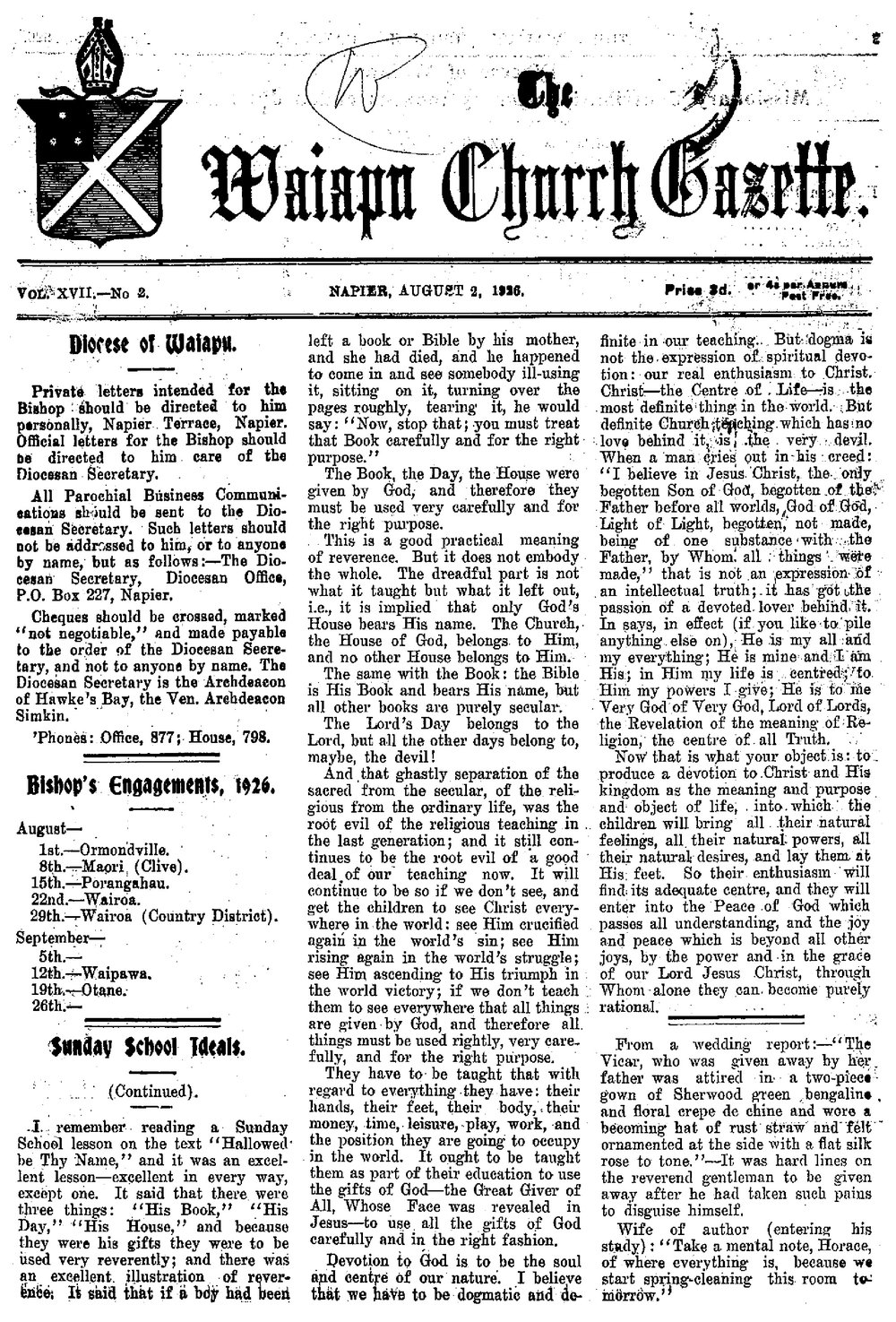 The Waiapu Church Gazette: 2nd August 1926