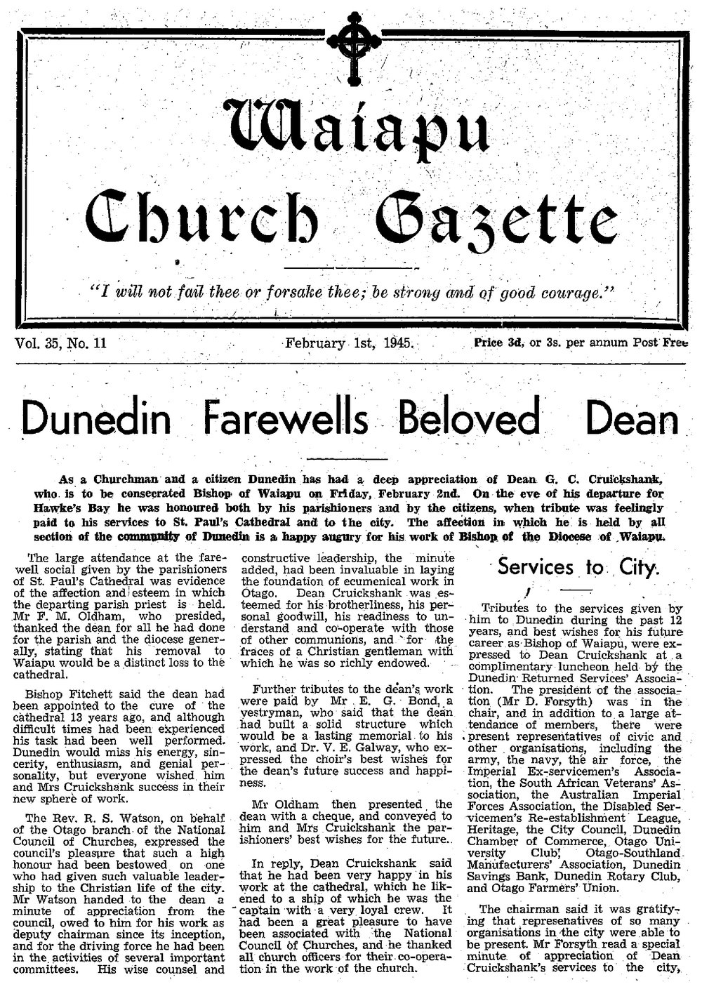 The Waiapu Church Gazette: 1st February 1945