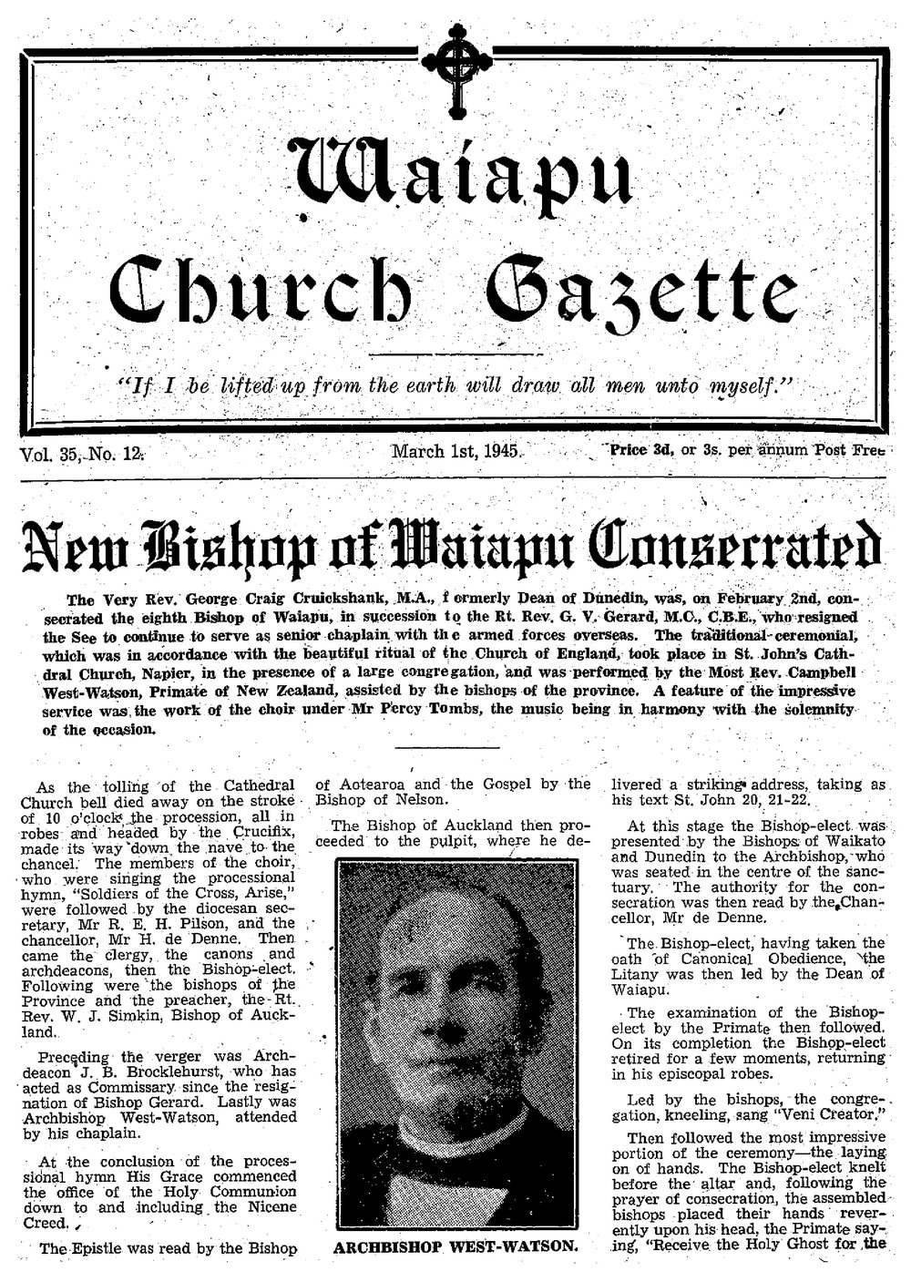 The Waiapu Church Gazette: 1st March 1945