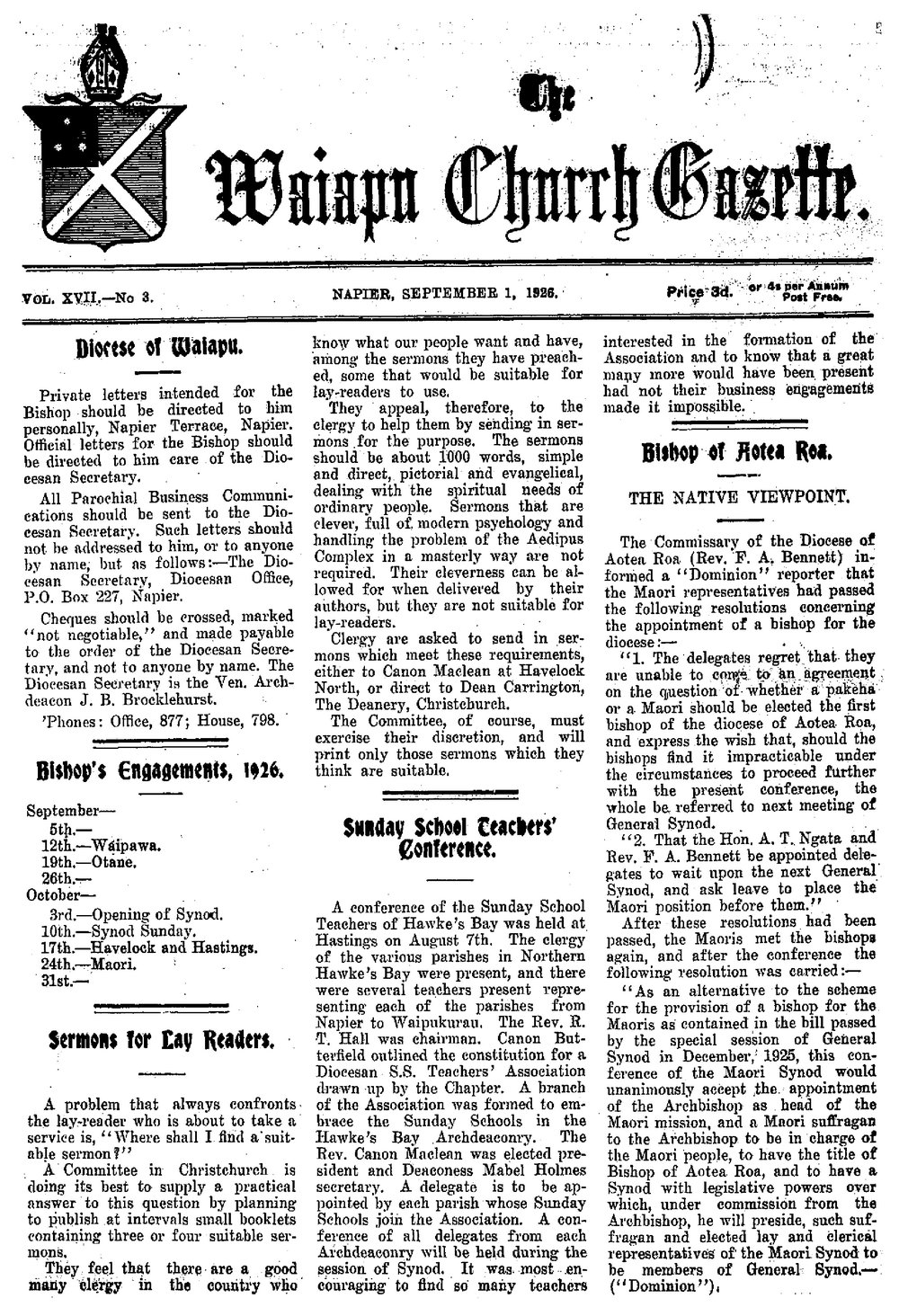 The Waiapu Church Gazette: 1st September 1926