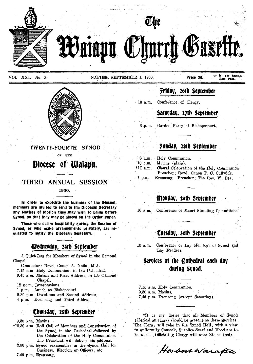 The Waiapu Church Gazette: 1st September 1930