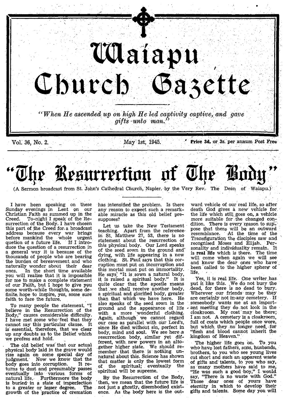 The Waiapu Church Gazette: 1st May 1945