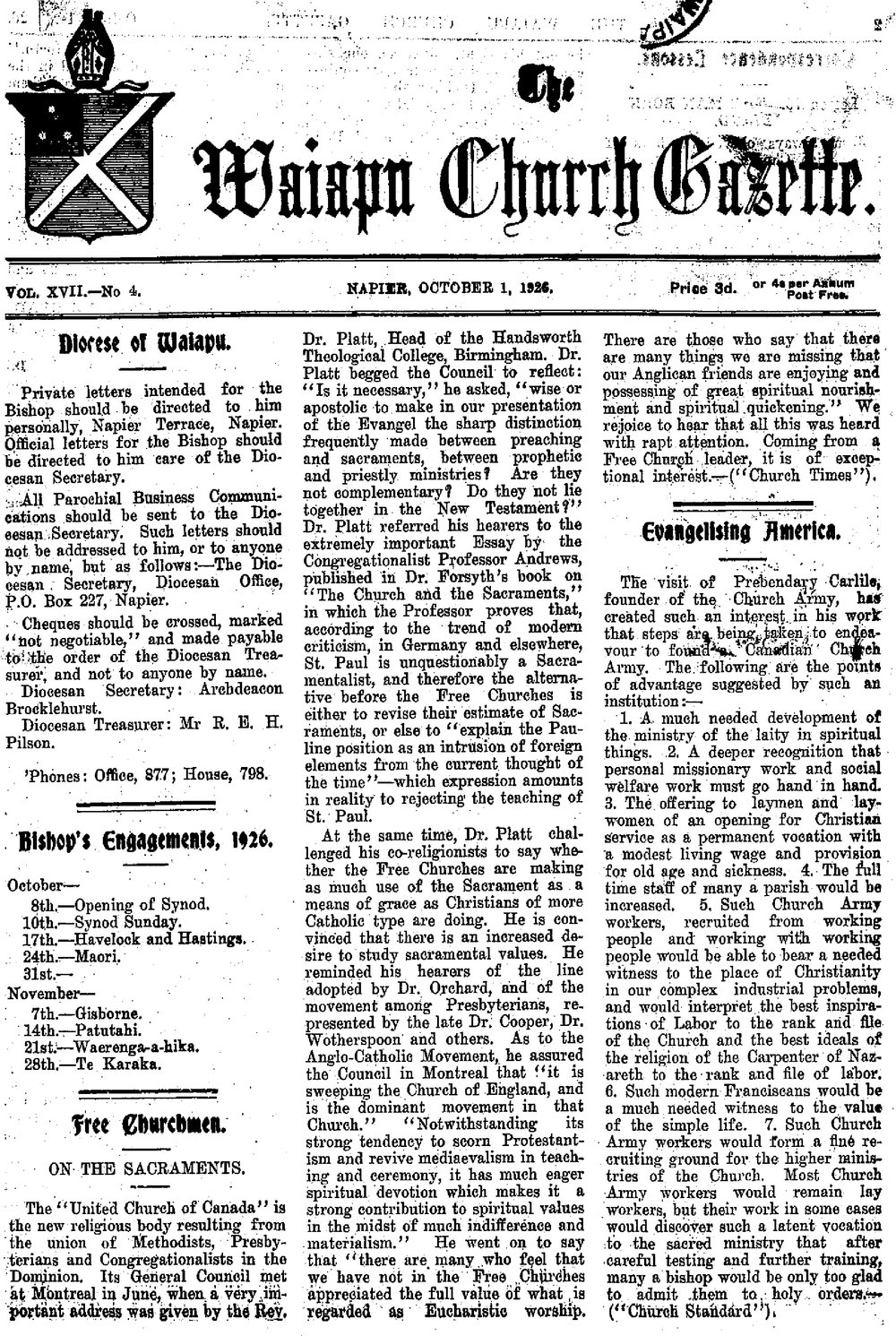The Waiapu Church Gazette: 1st October 1926