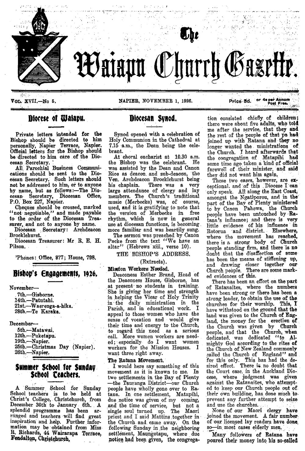 The Waiapu Church Gazette: 1st November 1926
