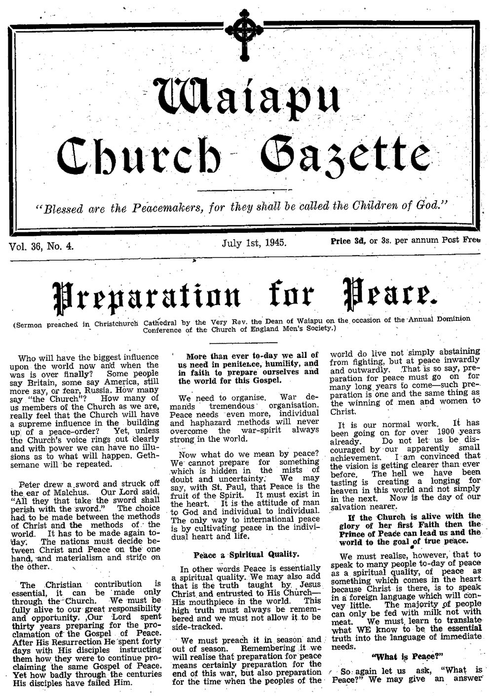 The Waiapu Church Gazette: 1st July 1945