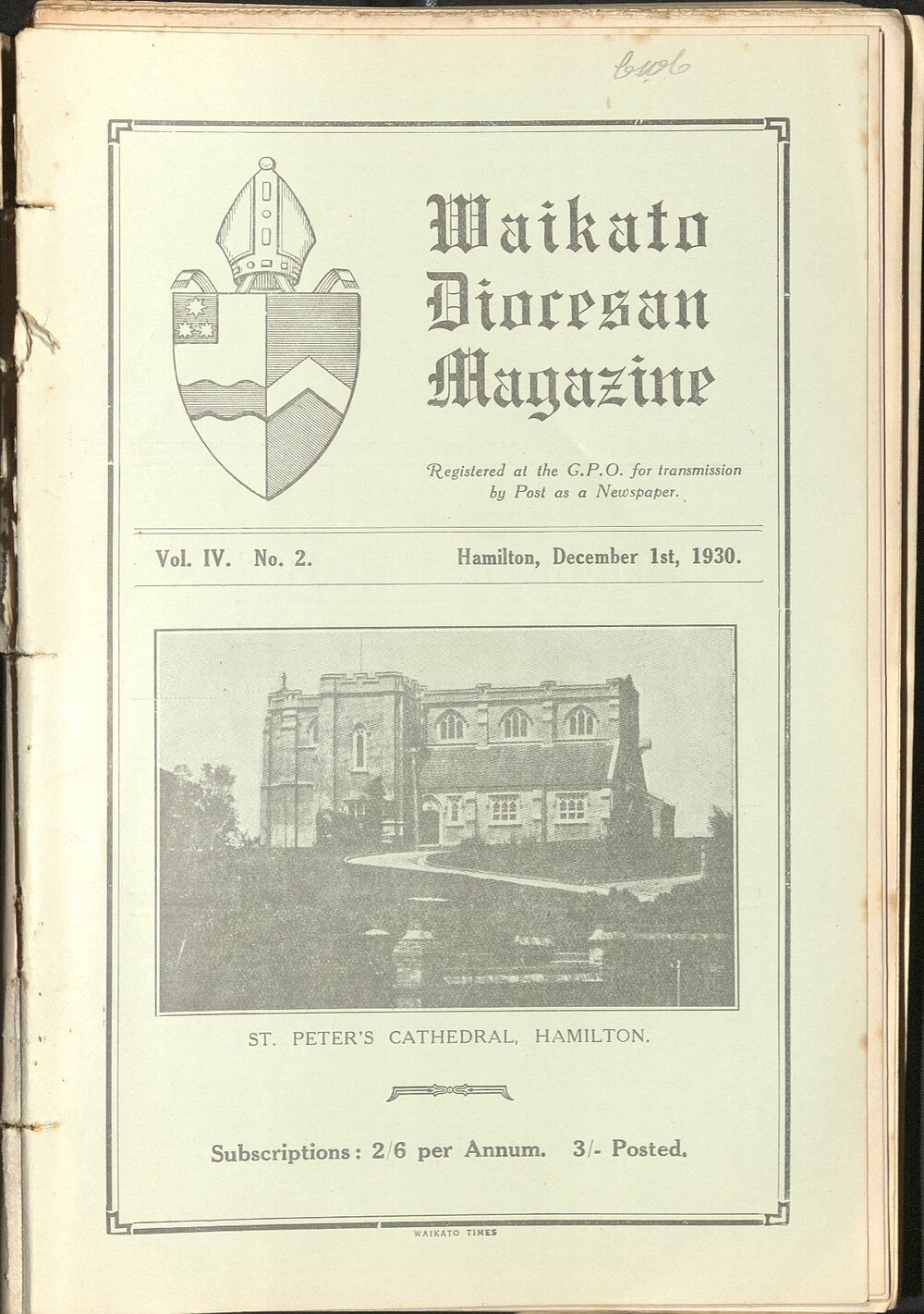 Waikato Diocese Magazine Vol IV No 2 November 1930