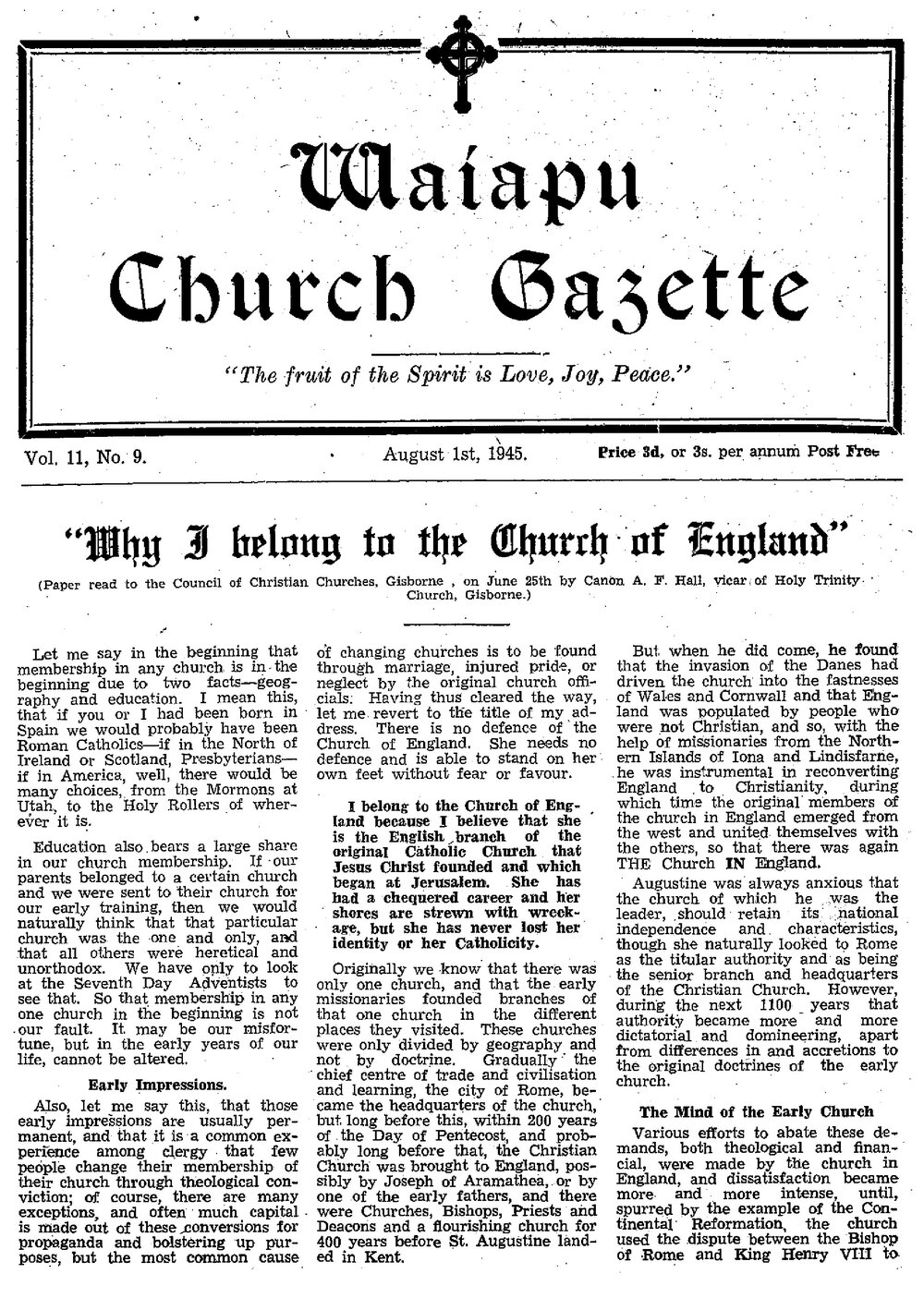 The Waiapu Church Gazette: 1st August 1945