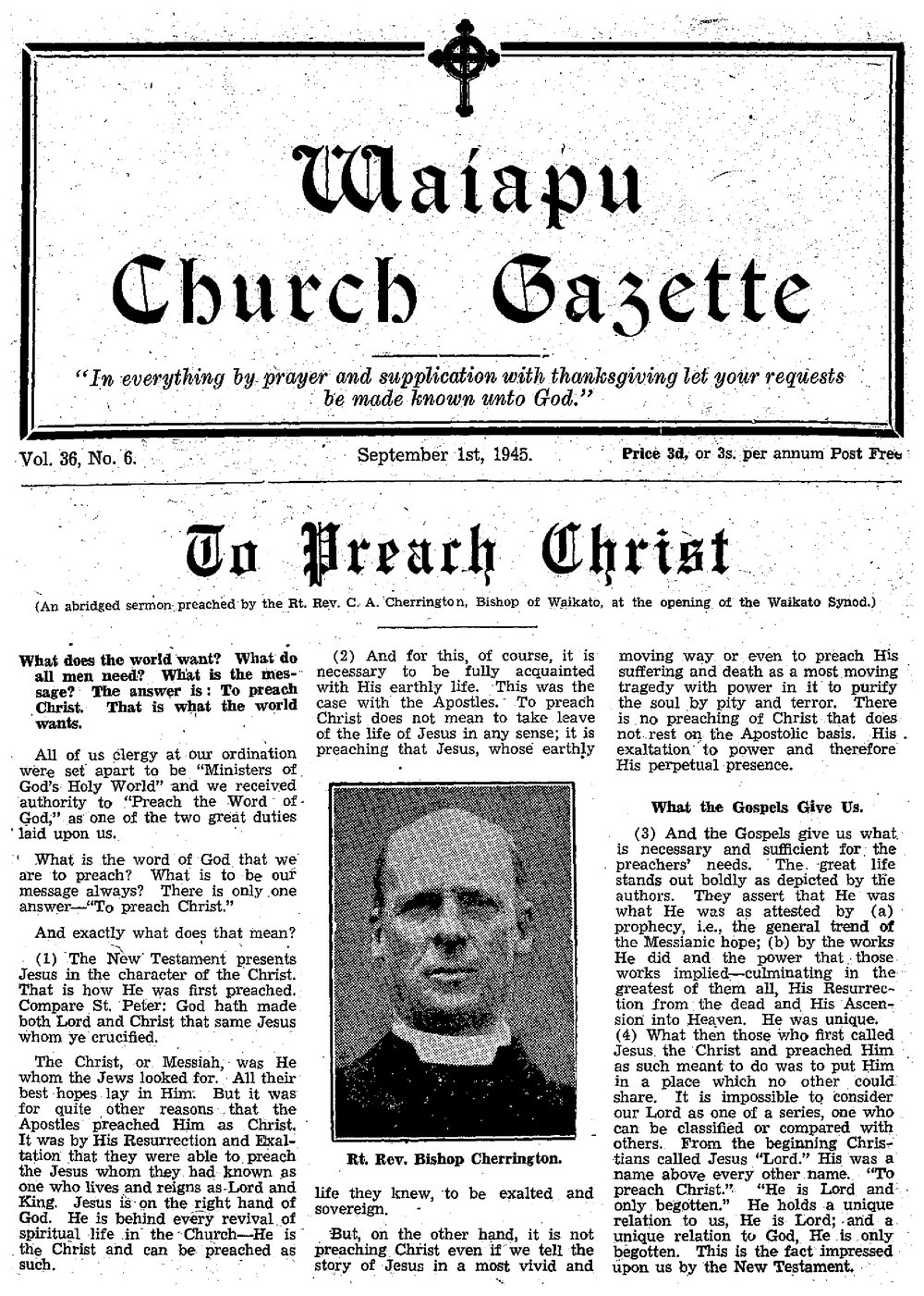 The Waiapu Church Gazette: 1st September 1945