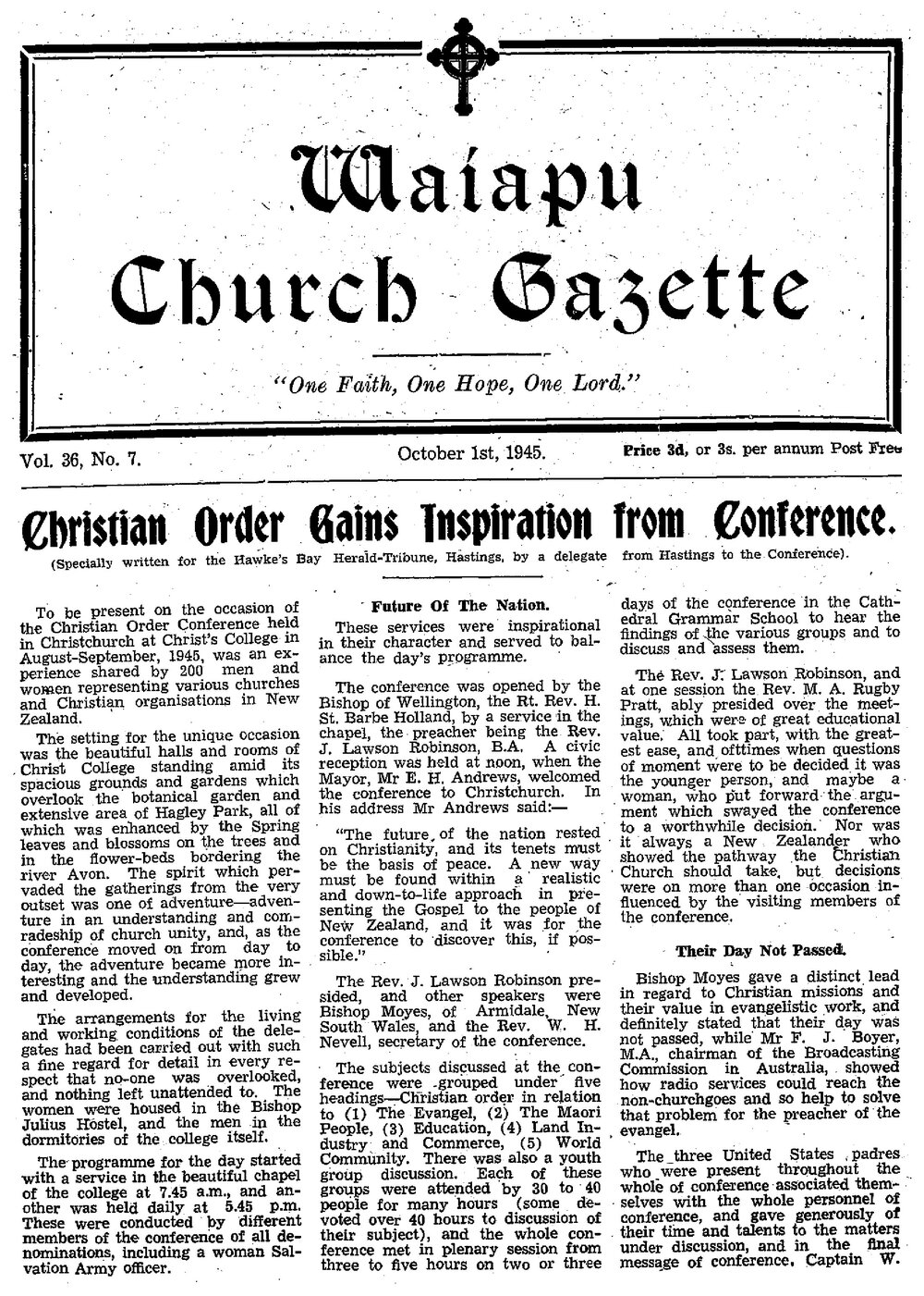 The Waiapu Church Gazette: 1st October 1945