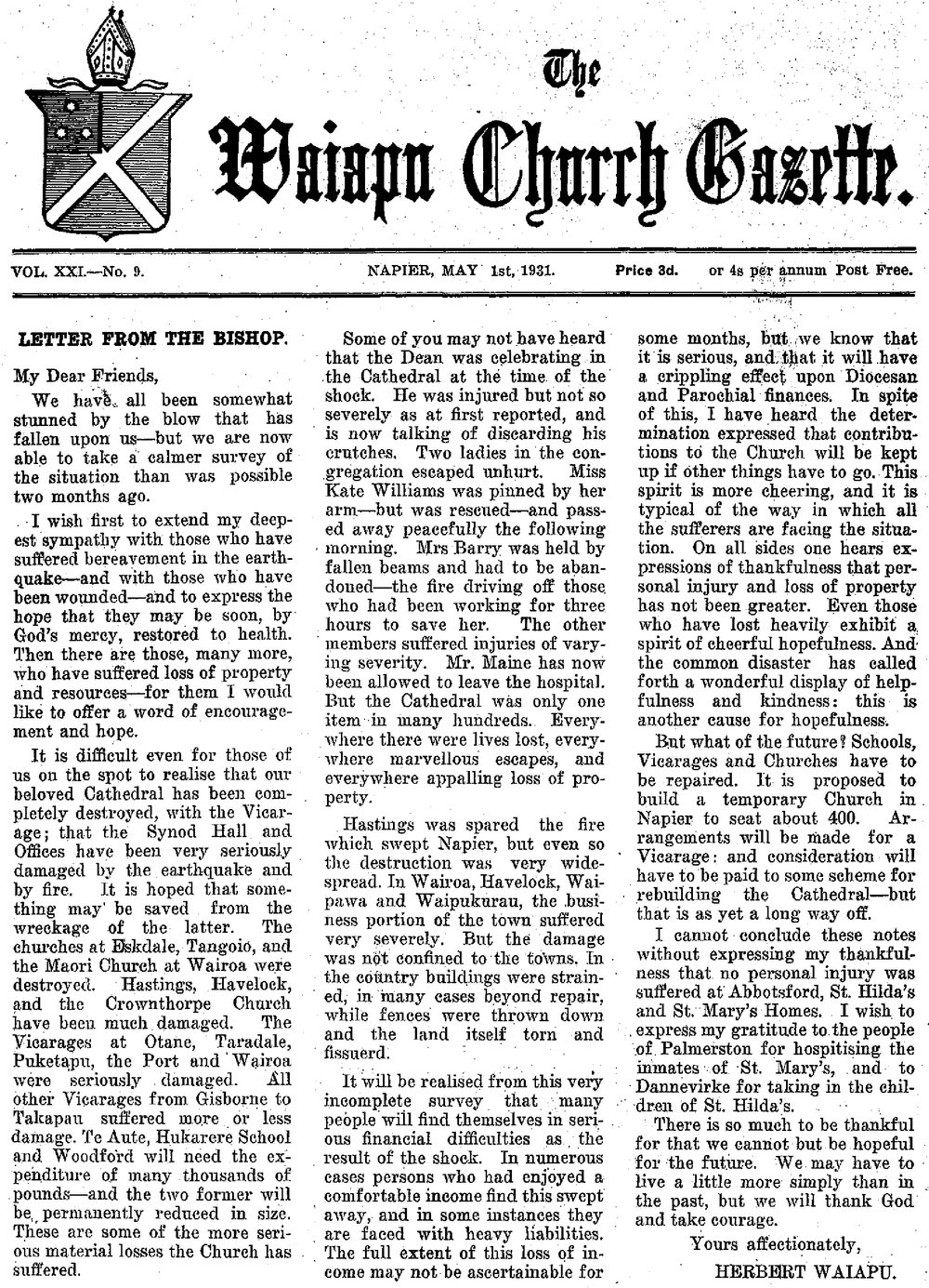 The Waiapu Church Gazette: 1st May 1931