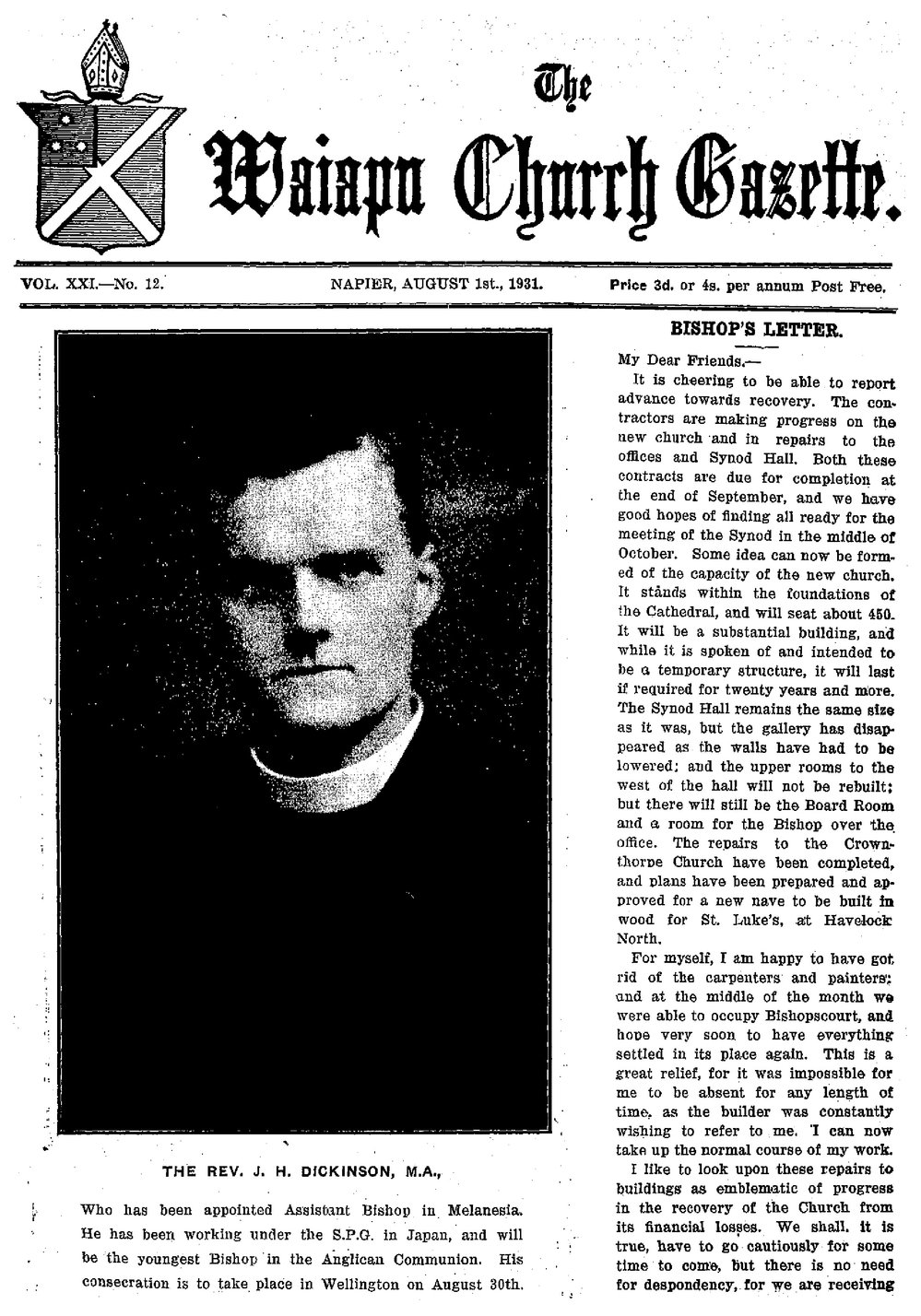 The Waiapu Church Gazette: 1st August 1931