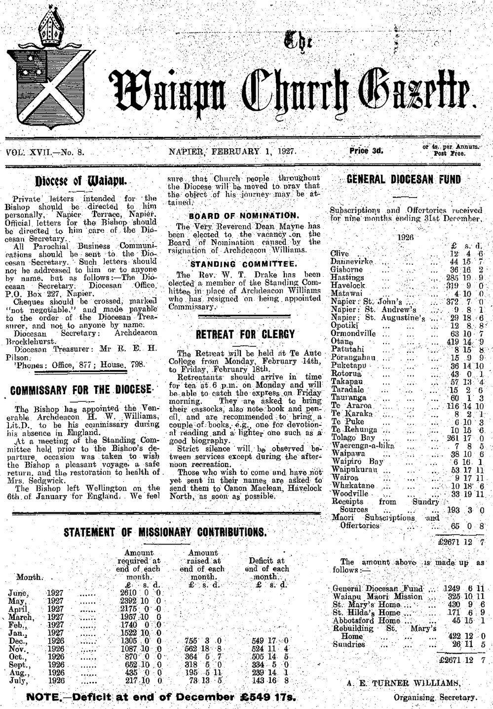The Waiapu Church Gazette: 1st February 1927