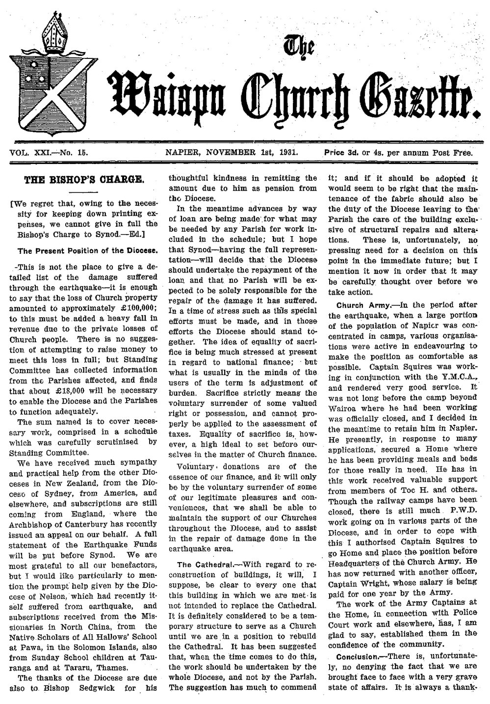 The Waiapu Church Gazette: 1st November 1931