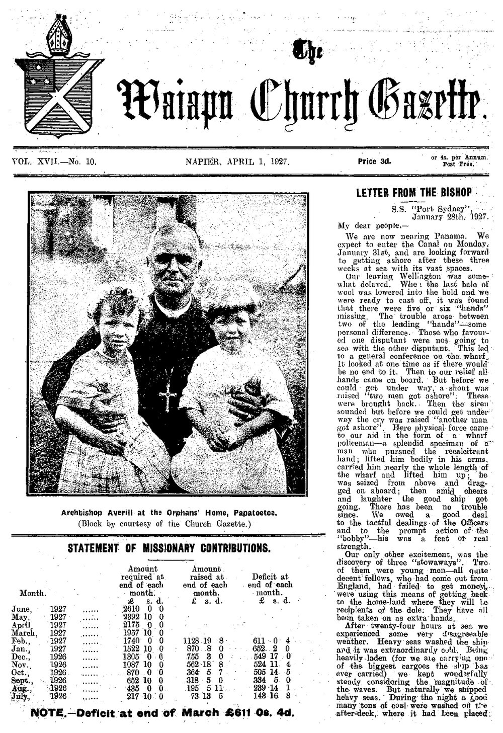 The Waiapu Church Gazette: 1st April 1927