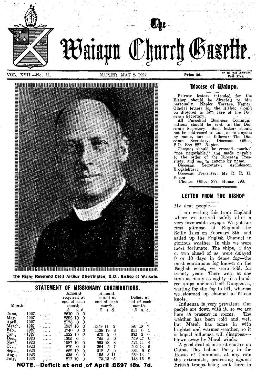 The Waiapu Church Gazette: 2nd May 1927