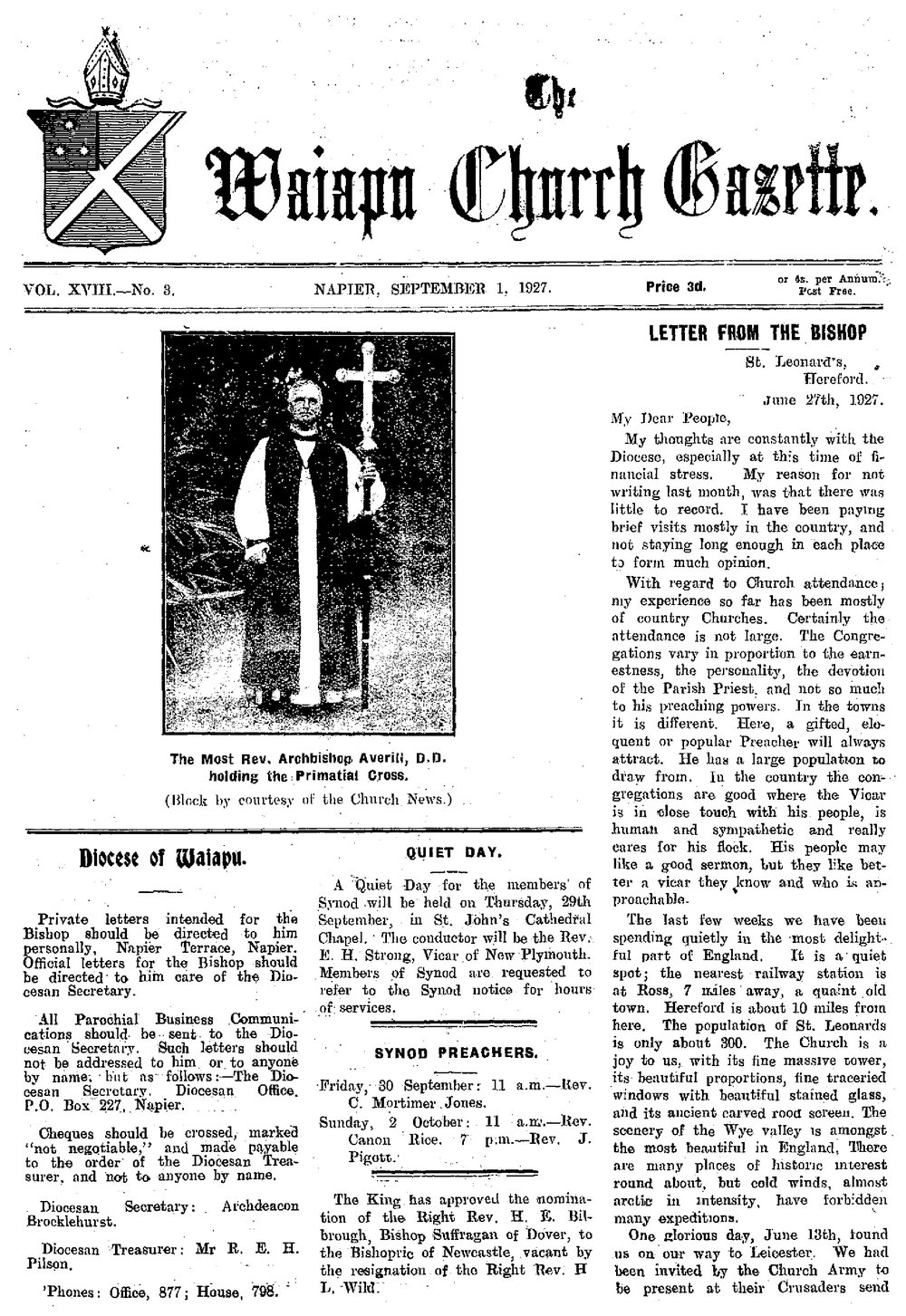 The Waiapu Church Gazette: 1st September 1927