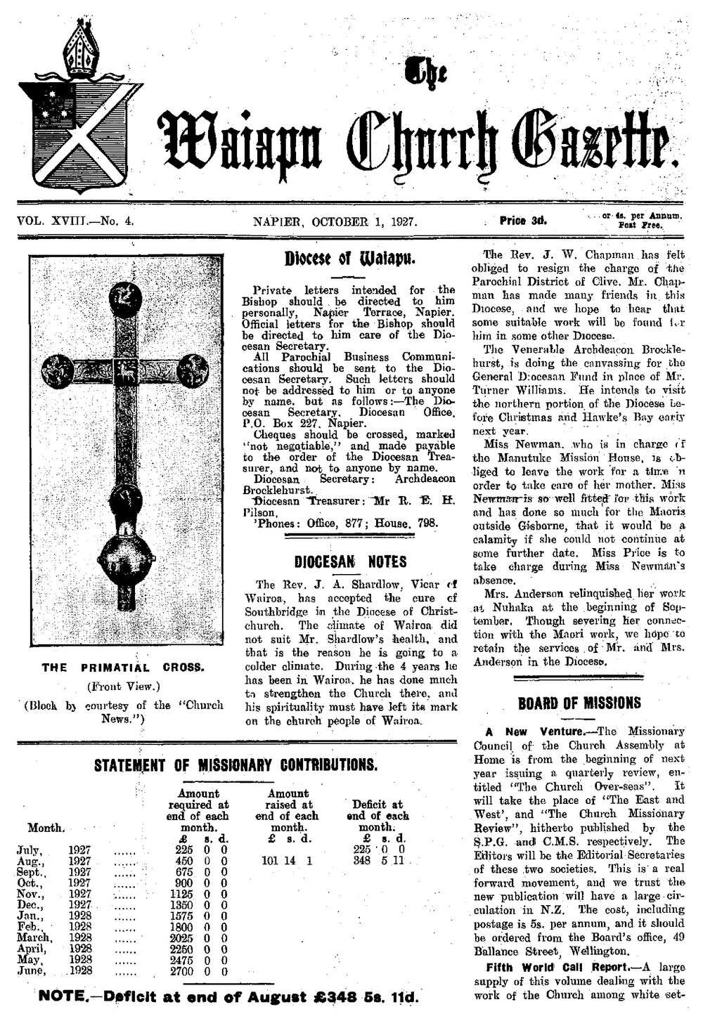 The Waiapu Church Gazette: 1st October 1927