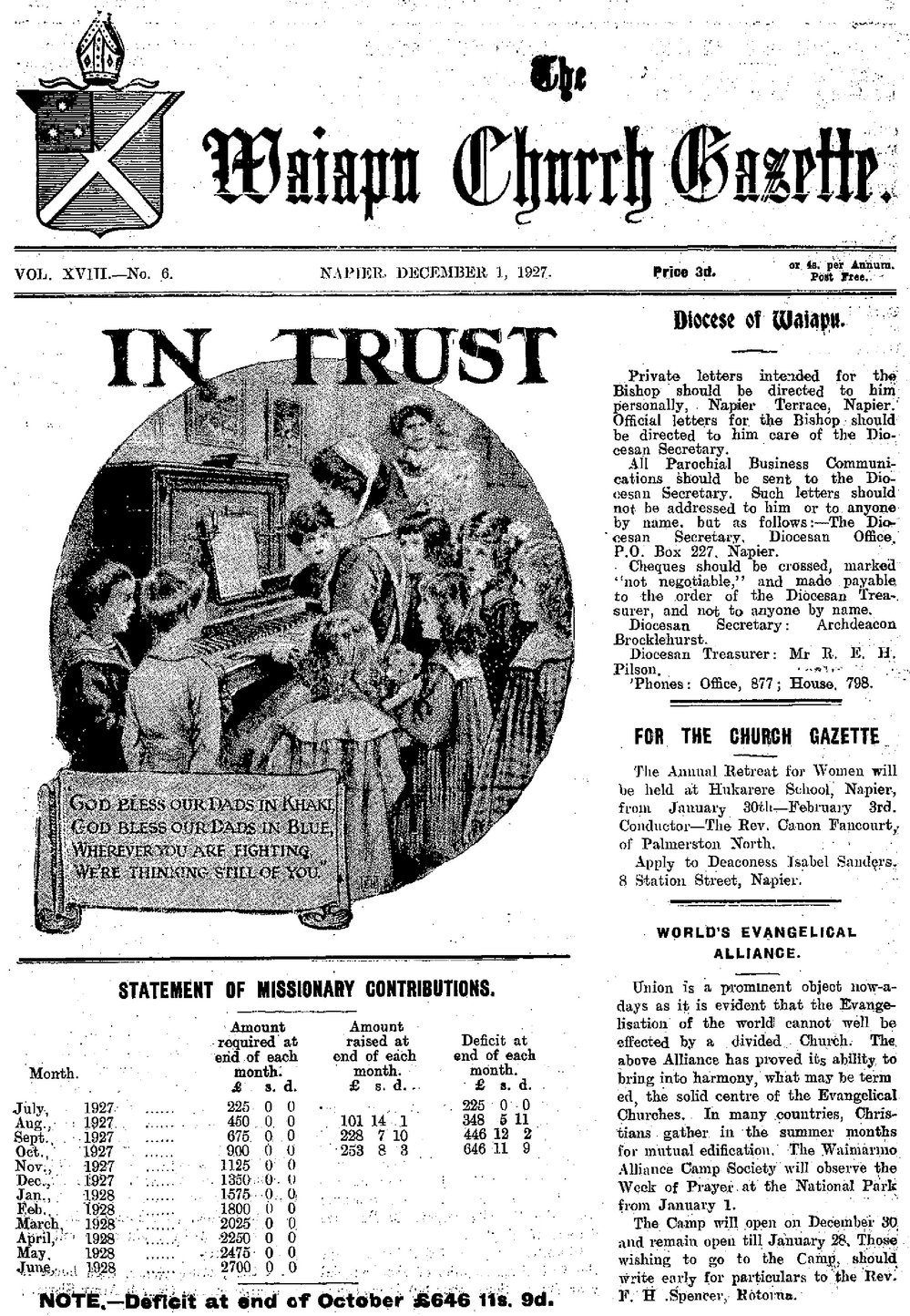 The Waiapu Church Gazette: 1st December 1927