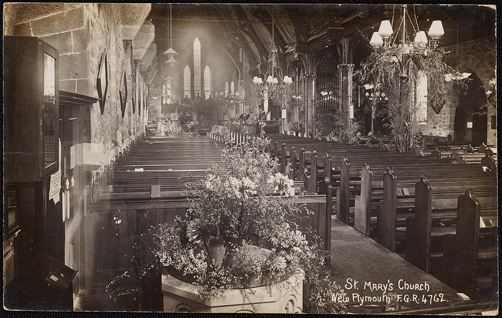 St Mary's New Plymouth interior of church showing floral displays
