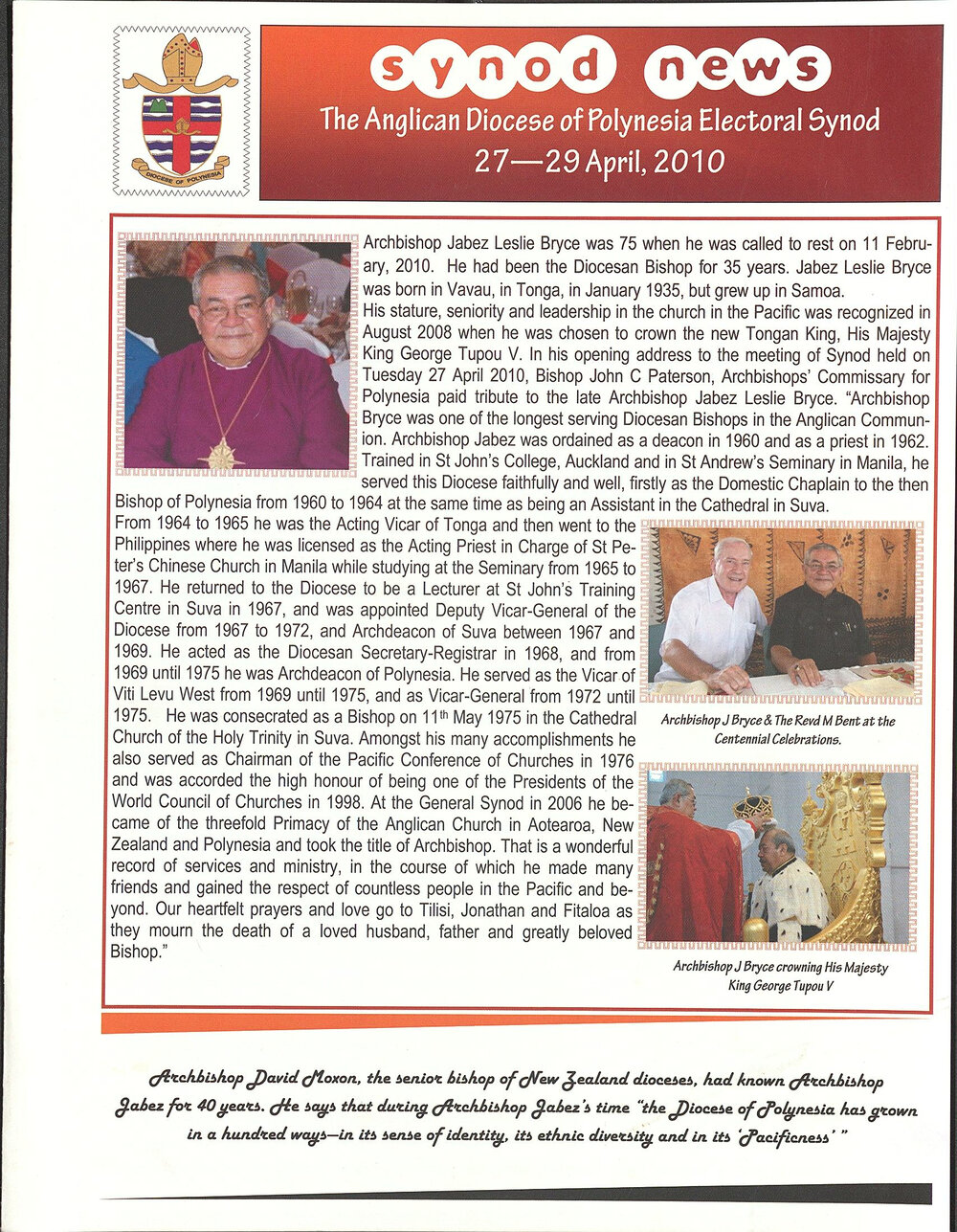 Diocese of Polynesia Synod News April 2010