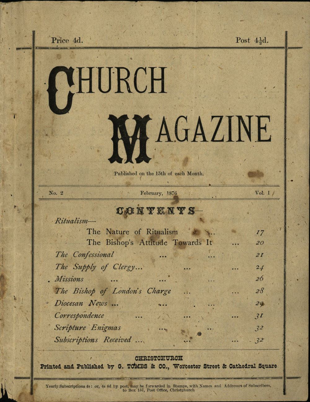 Church Magazine, Christchurch: 15th February 1876 Vol. 01 No. 02