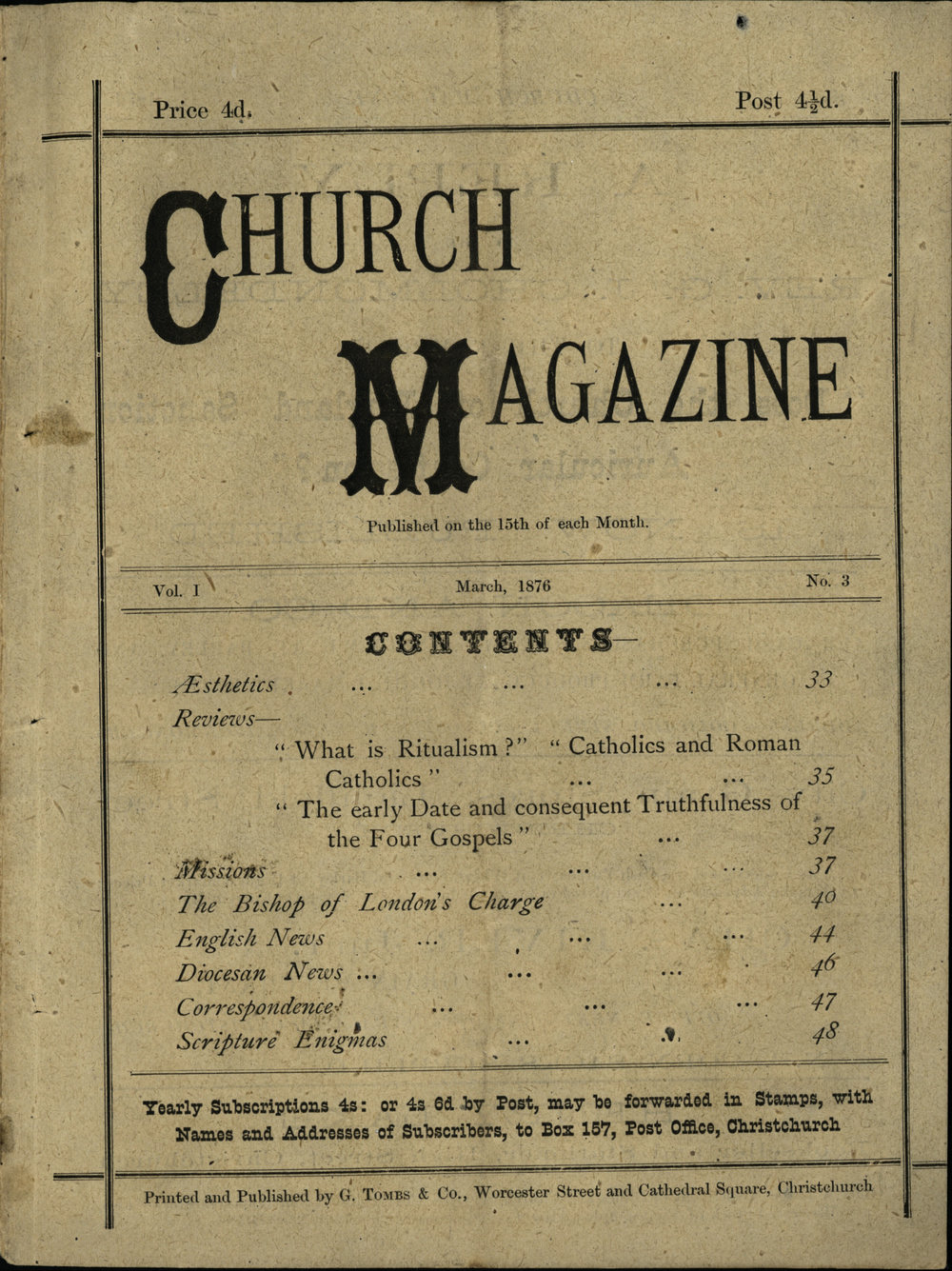 Church Magazine, Christchurch: 15th March 1876 Vol. 01 No. 03