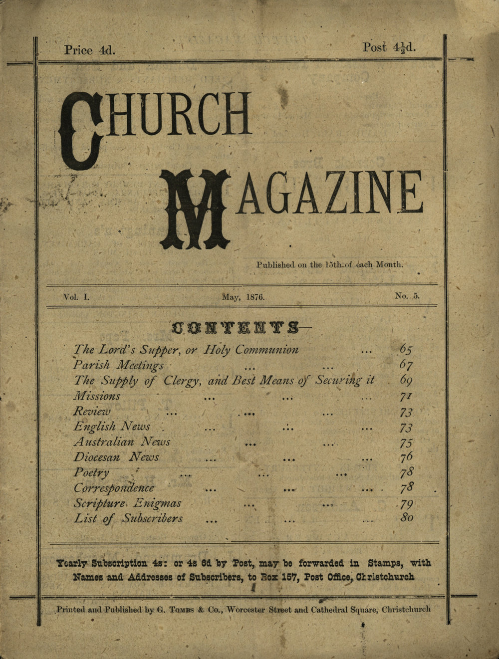 Church Magazine, Christchurch: 15th May 1876 Vol. 01 No. 05