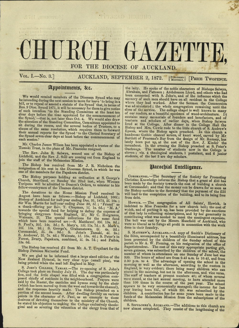 Church Gazette, Auckland: September 1872