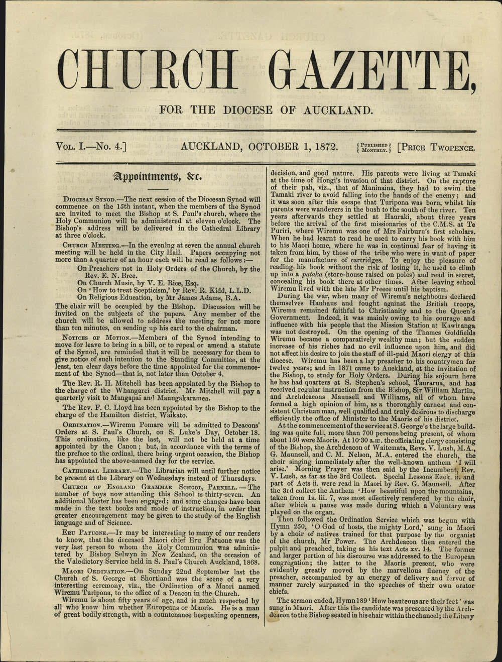 Church Gazette, Auckland: October 1872