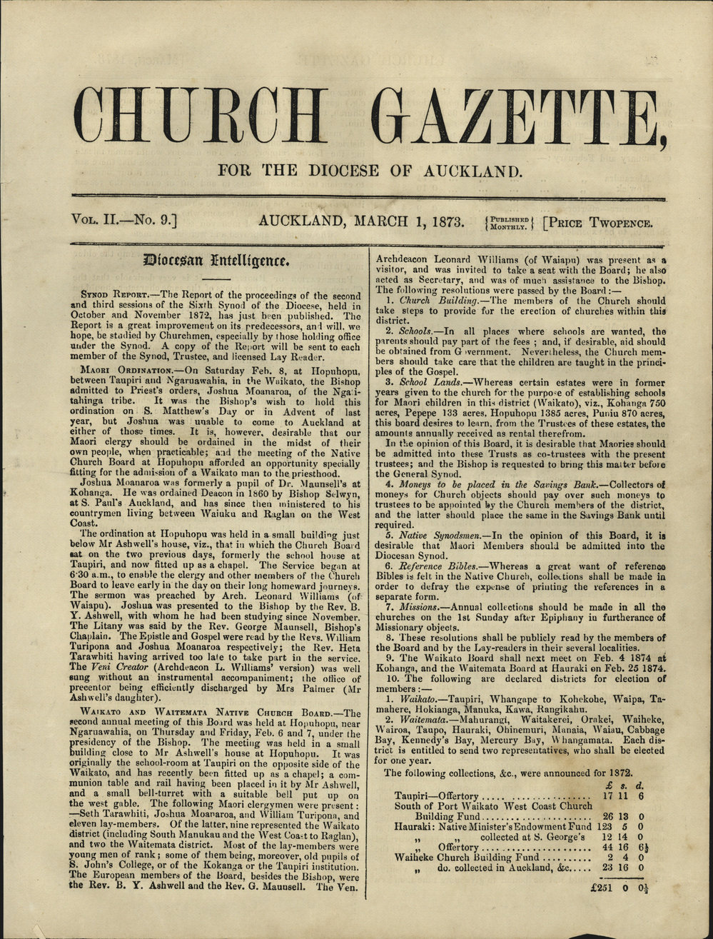 Church Gazette, Auckland: March 1873