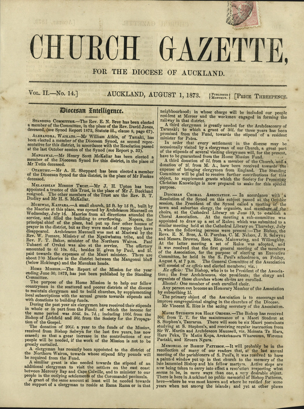 Church Gazette, Auckland: August 1873