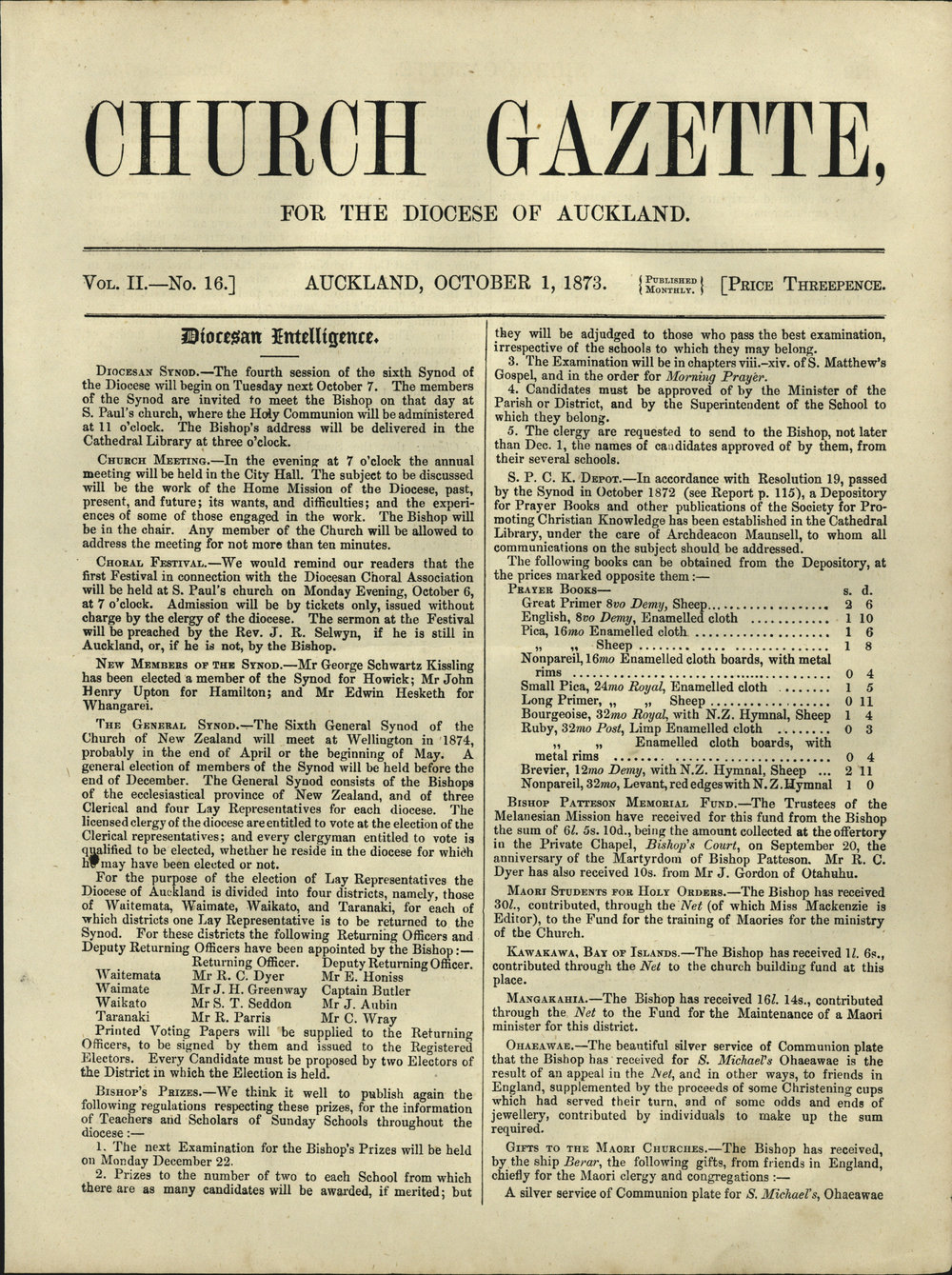 Church Gazette, Auckland: October 1873