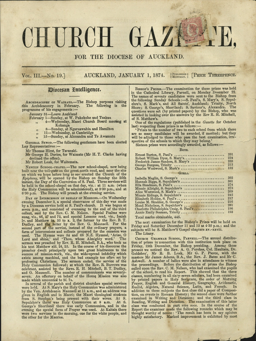 Church Gazette, Auckland: January 1874