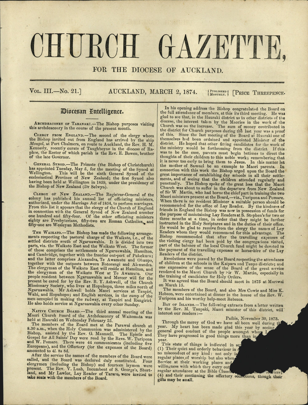 Church Gazette, Auckland: March 1874