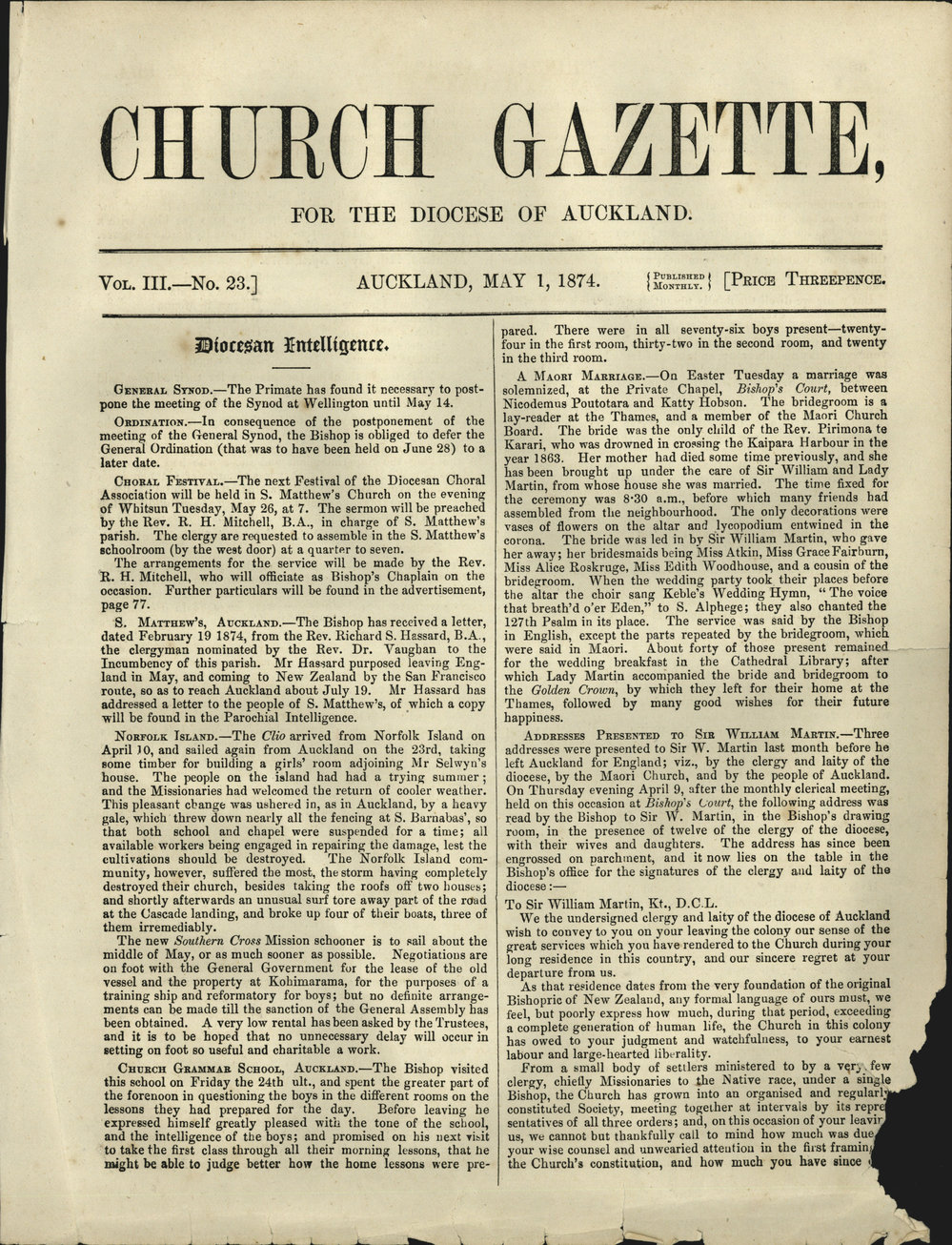 Church Gazette, Auckland: May 1874